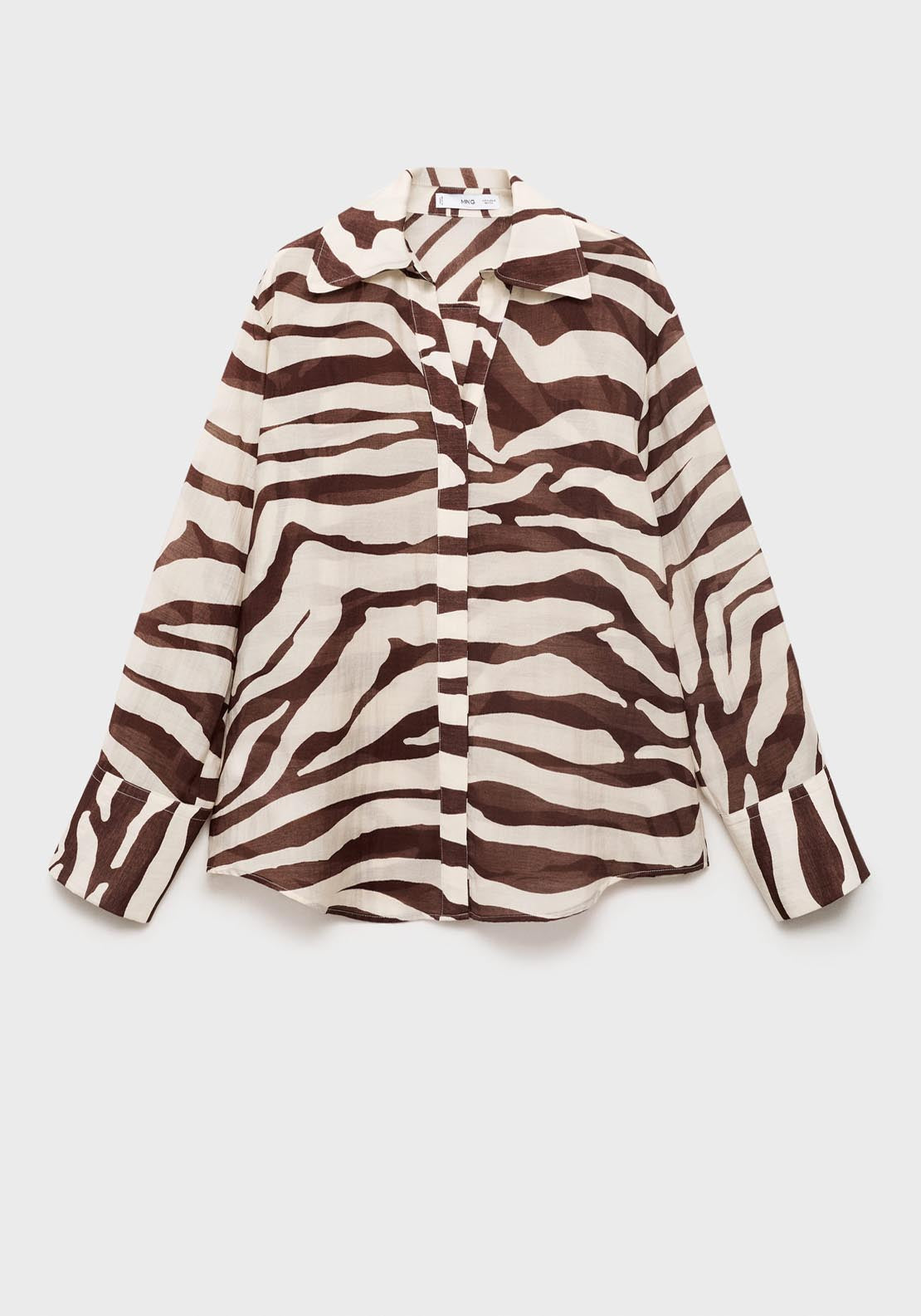 Mango Flowy Zebra Printed Shirt - Light Beige 6 Shaws Department Stores