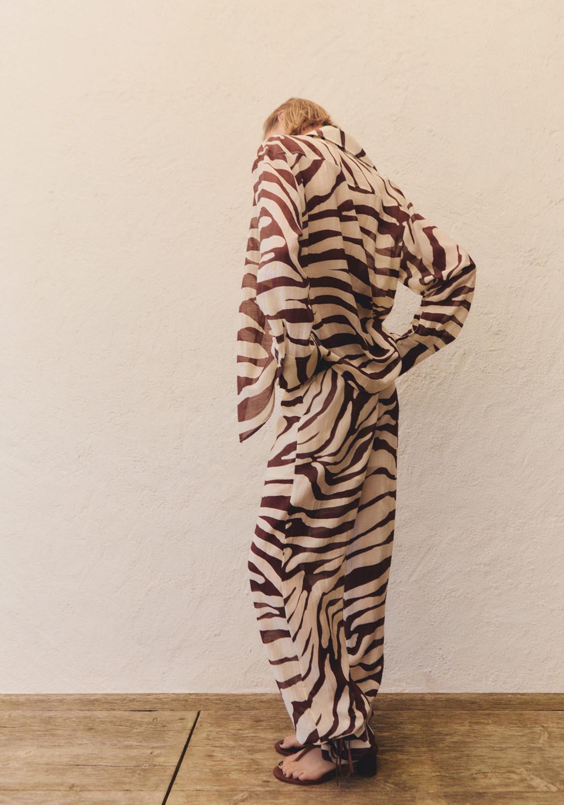 Mango Flowy Zebra Printed Shirt - Light Beige 3 Shaws Department Stores