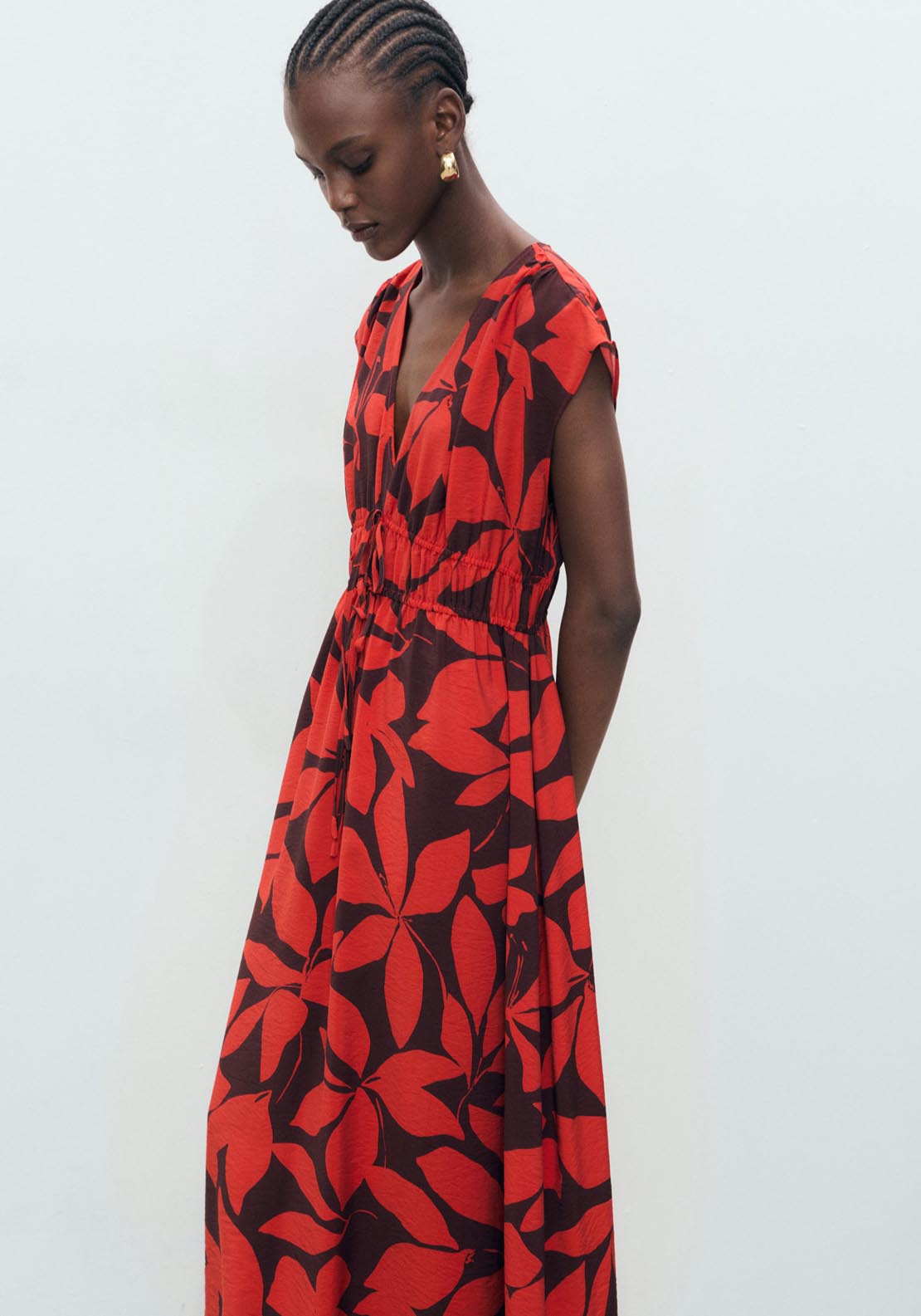 Mango Long Printed Dress - Red 3 Shaws Department Stores
