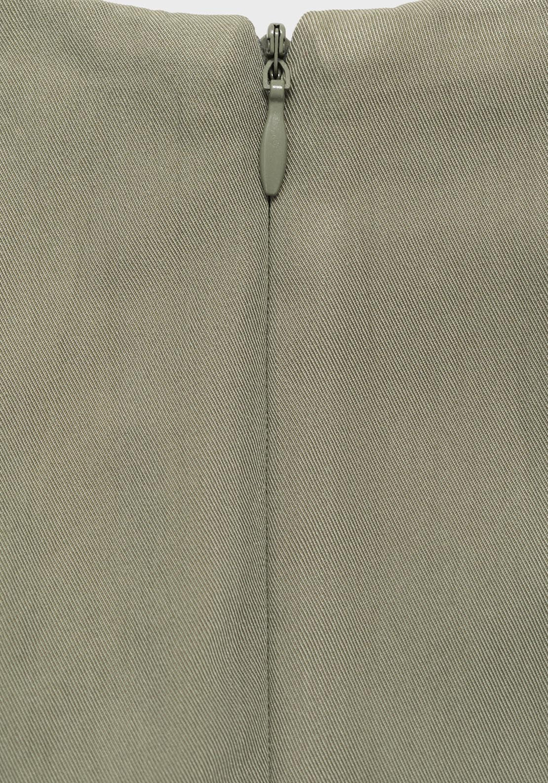 Mango Boat Neck Dress With Pleats - Beige / Green 6 Shaws Department Stores