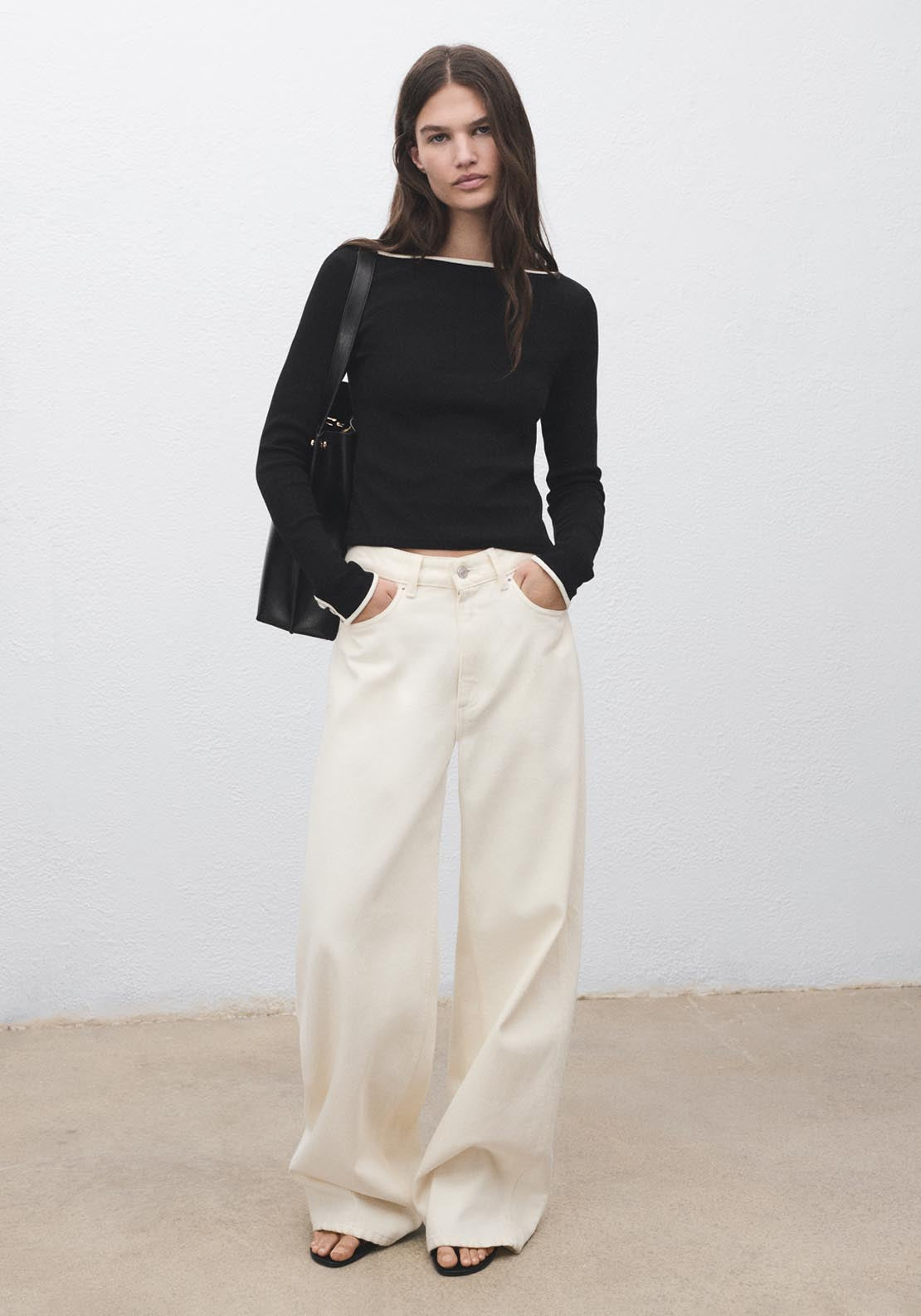 Mango Cotton T-Shirt With Buttoned Cuffs - Black 4 Shaws Department Stores