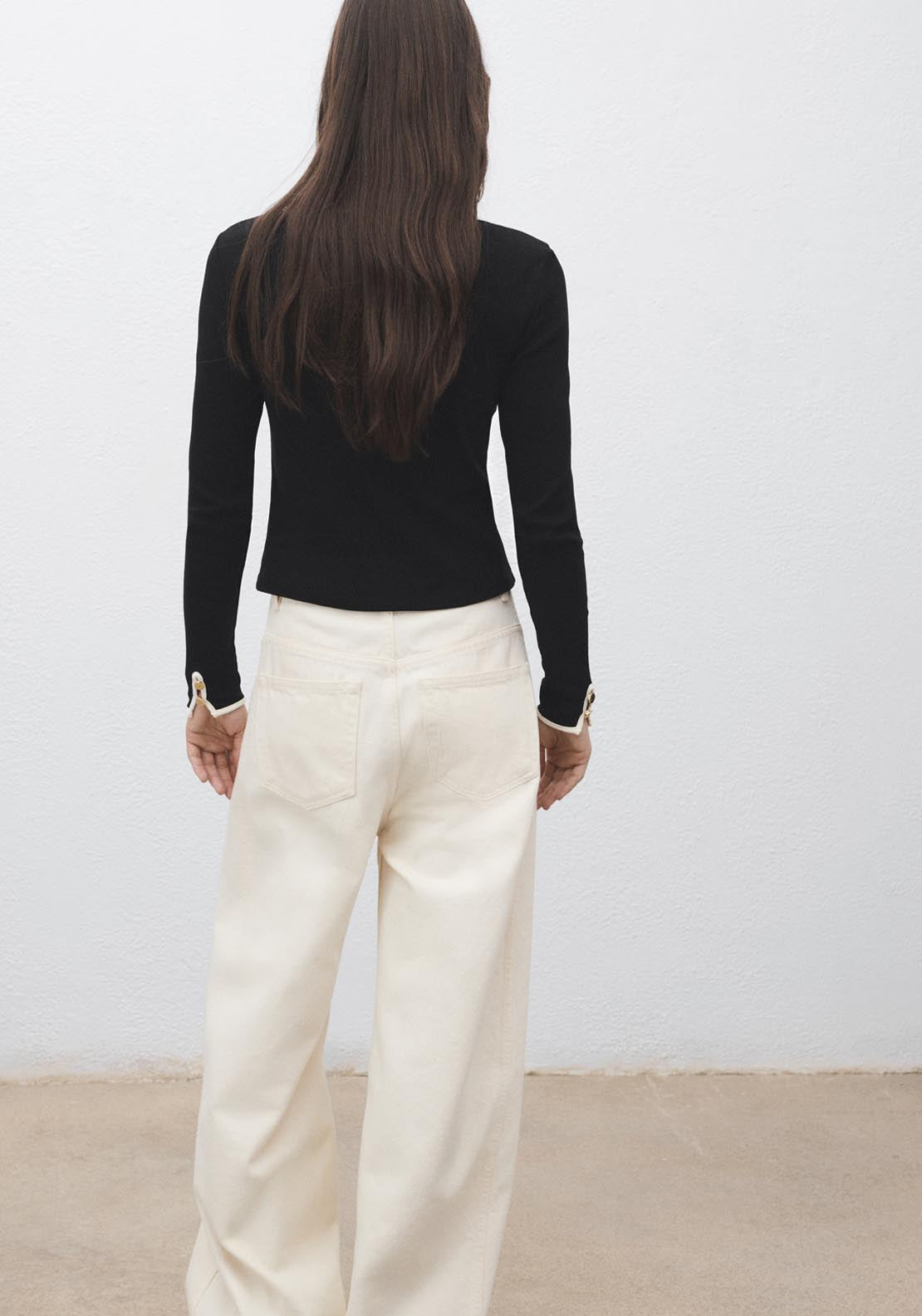 Mango Cotton T-Shirt With Buttoned Cuffs - Black 2 Shaws Department Stores