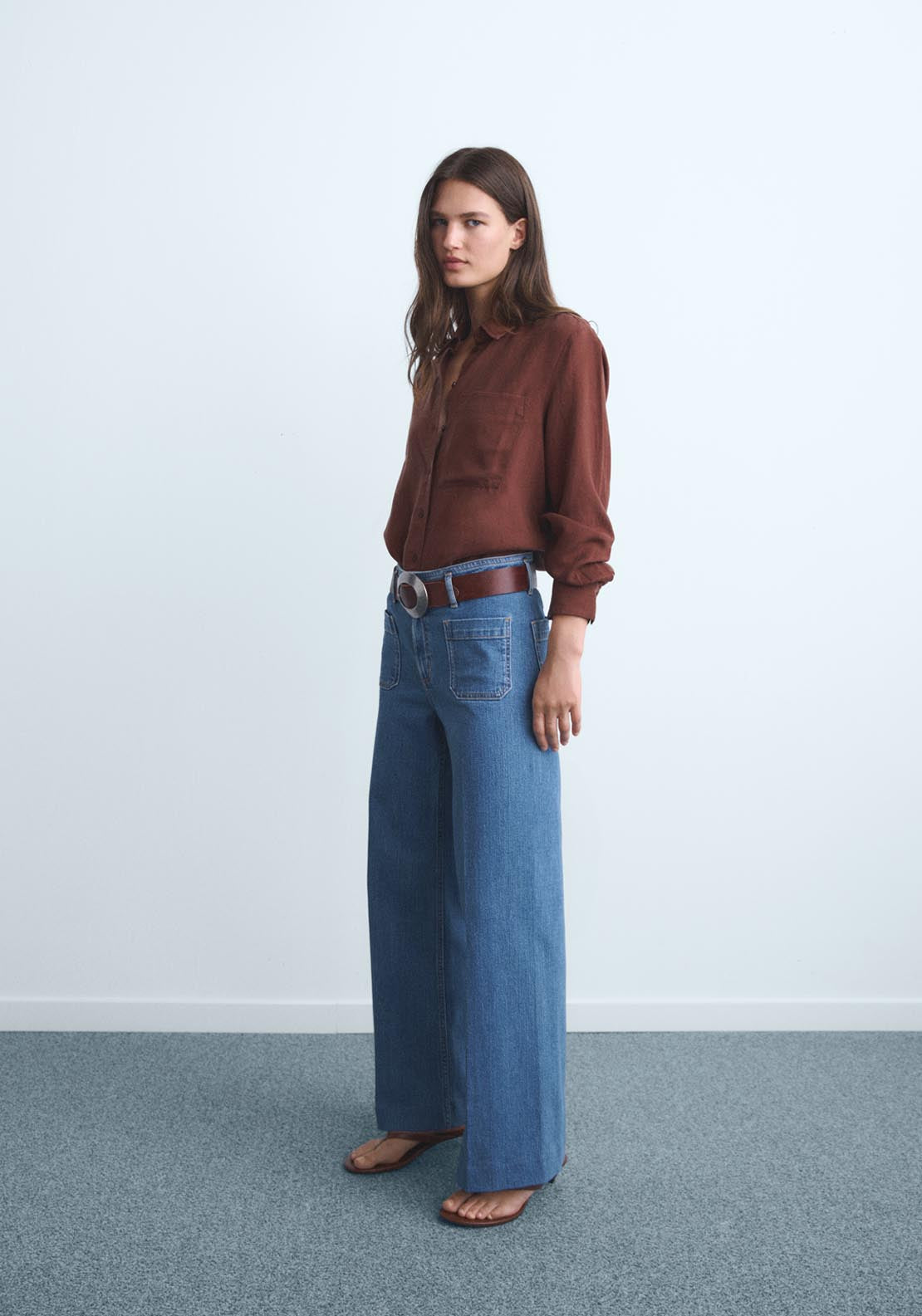 Mango Wide Leg Jeans With Pockets - Blue 4 Shaws Department Stores
