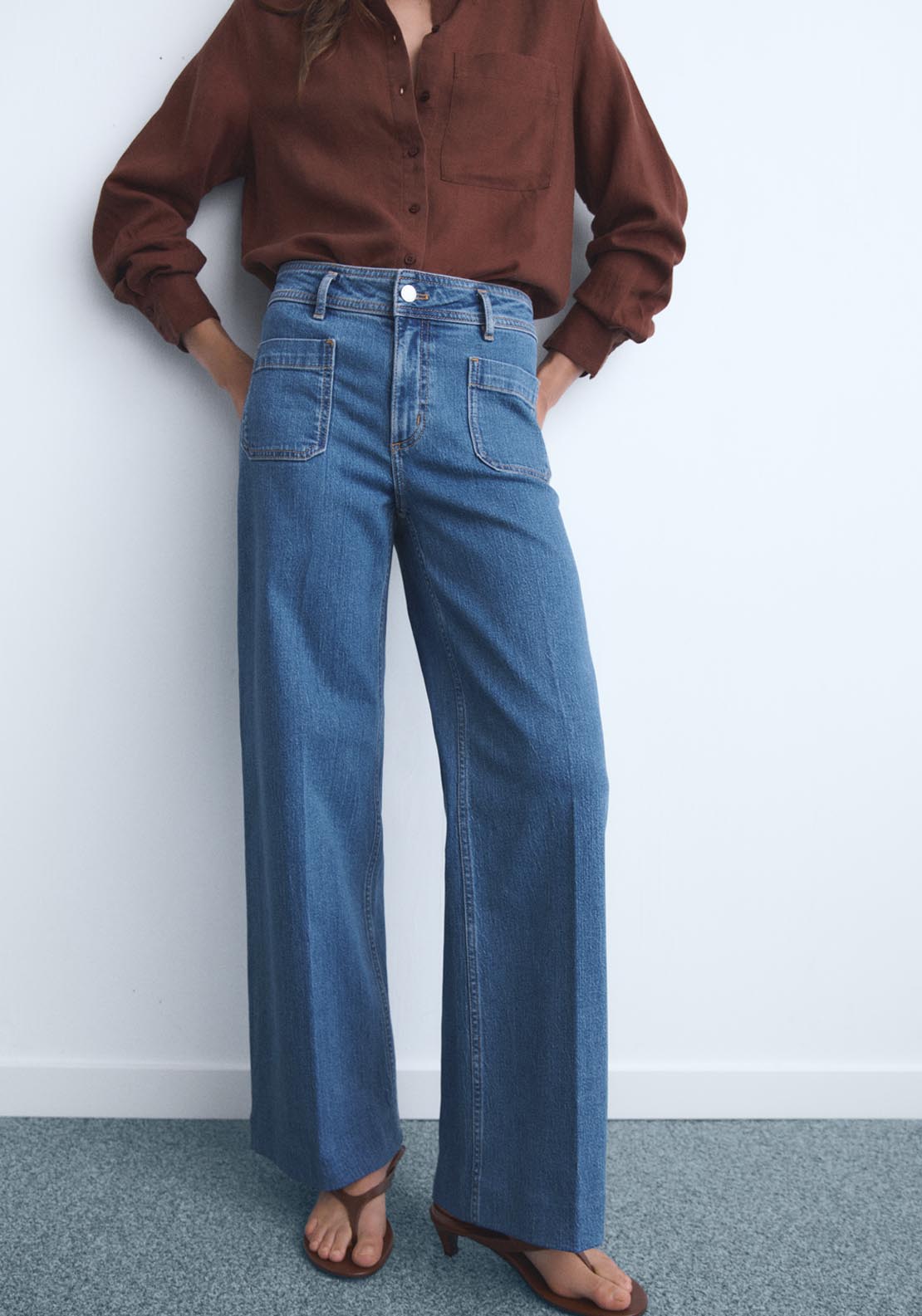 Mango Wide Leg Jeans With Pockets - Blue 1 Shaws Department Stores