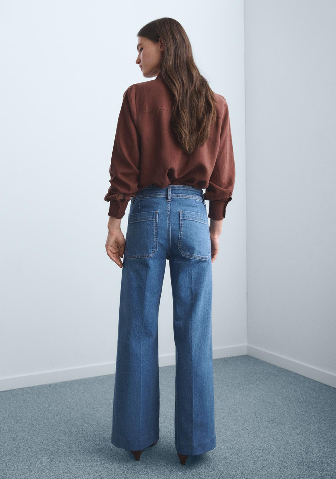Mango Wide Leg Jeans With Pockets - Blue 2 Shaws Department Stores