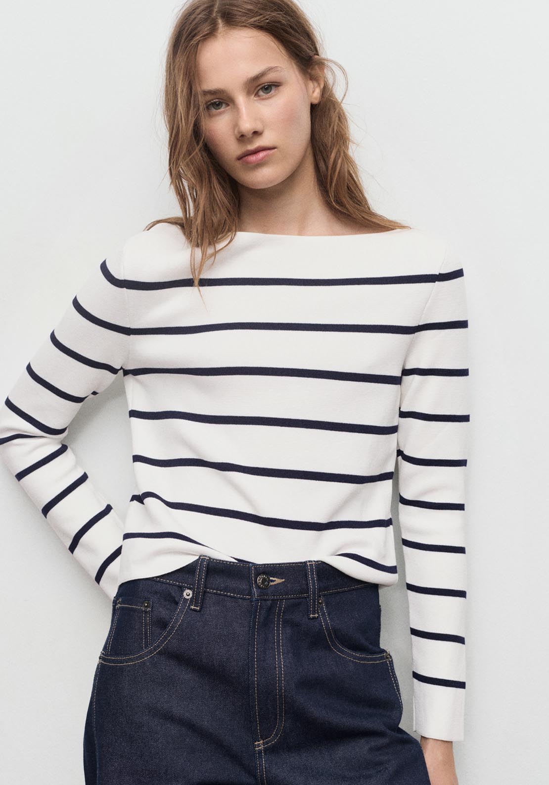 Mango Fine Knit Boat Neck Sweater - Beige 1 Shaws Department Stores