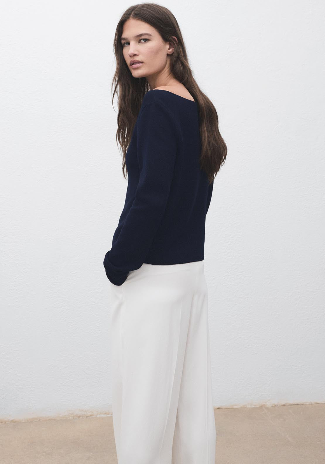 Mango Fine Knit Boat Neck Sweater - Blue 2 Shaws Department Stores