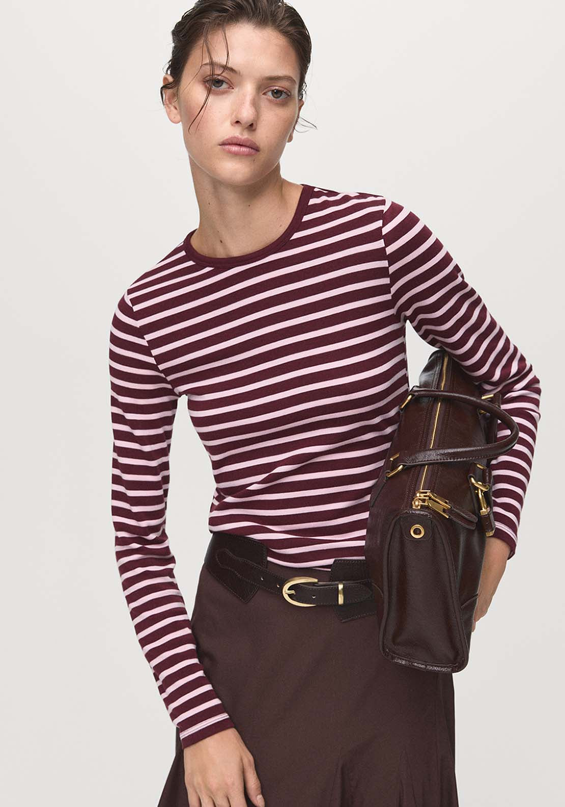 Long Sleeved Striped T-Shirt - Pink