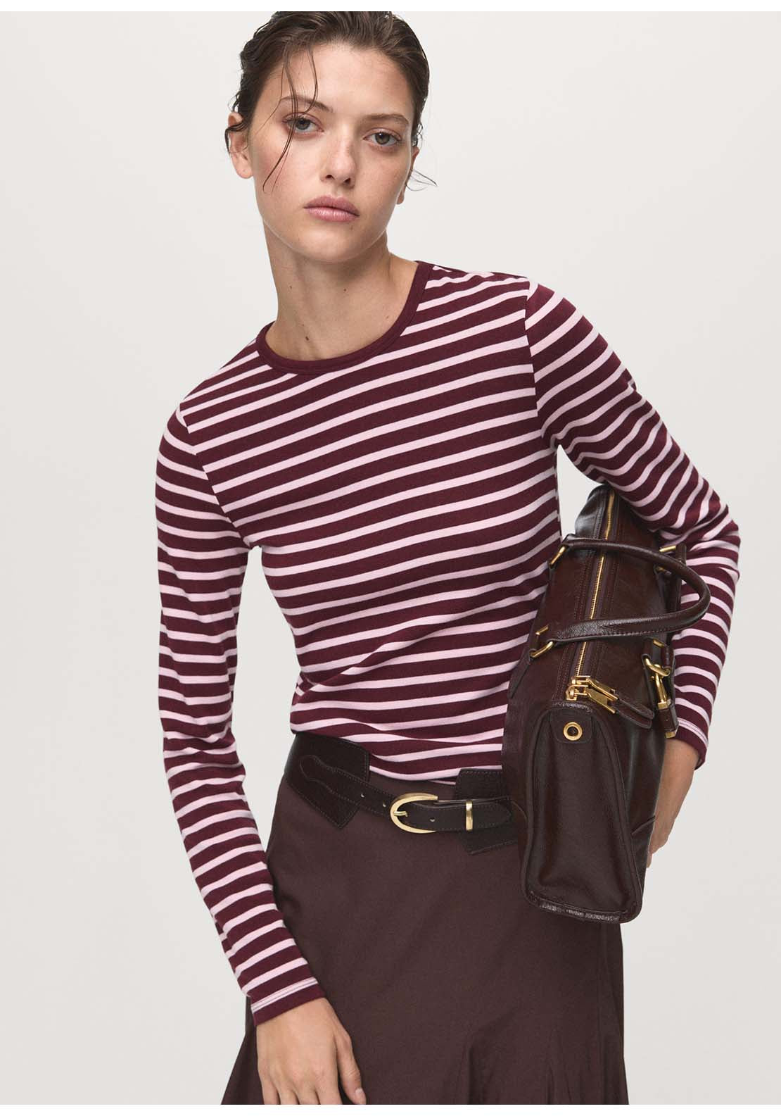 Long Sleeved Striped T-Shirt - Pink
