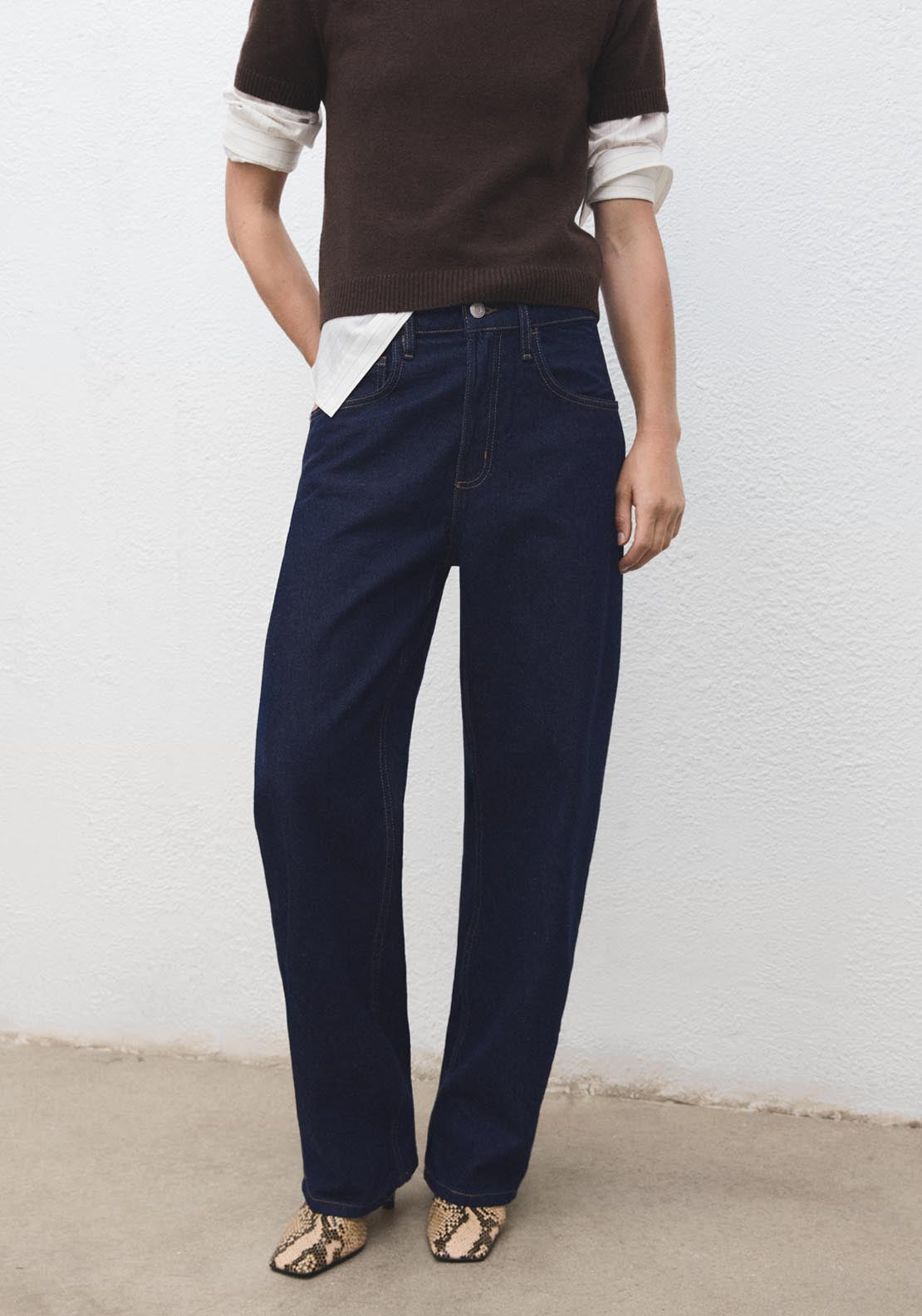 Mango High Waisted Barrel Jeans - Blue 1 Shaws Department Stores