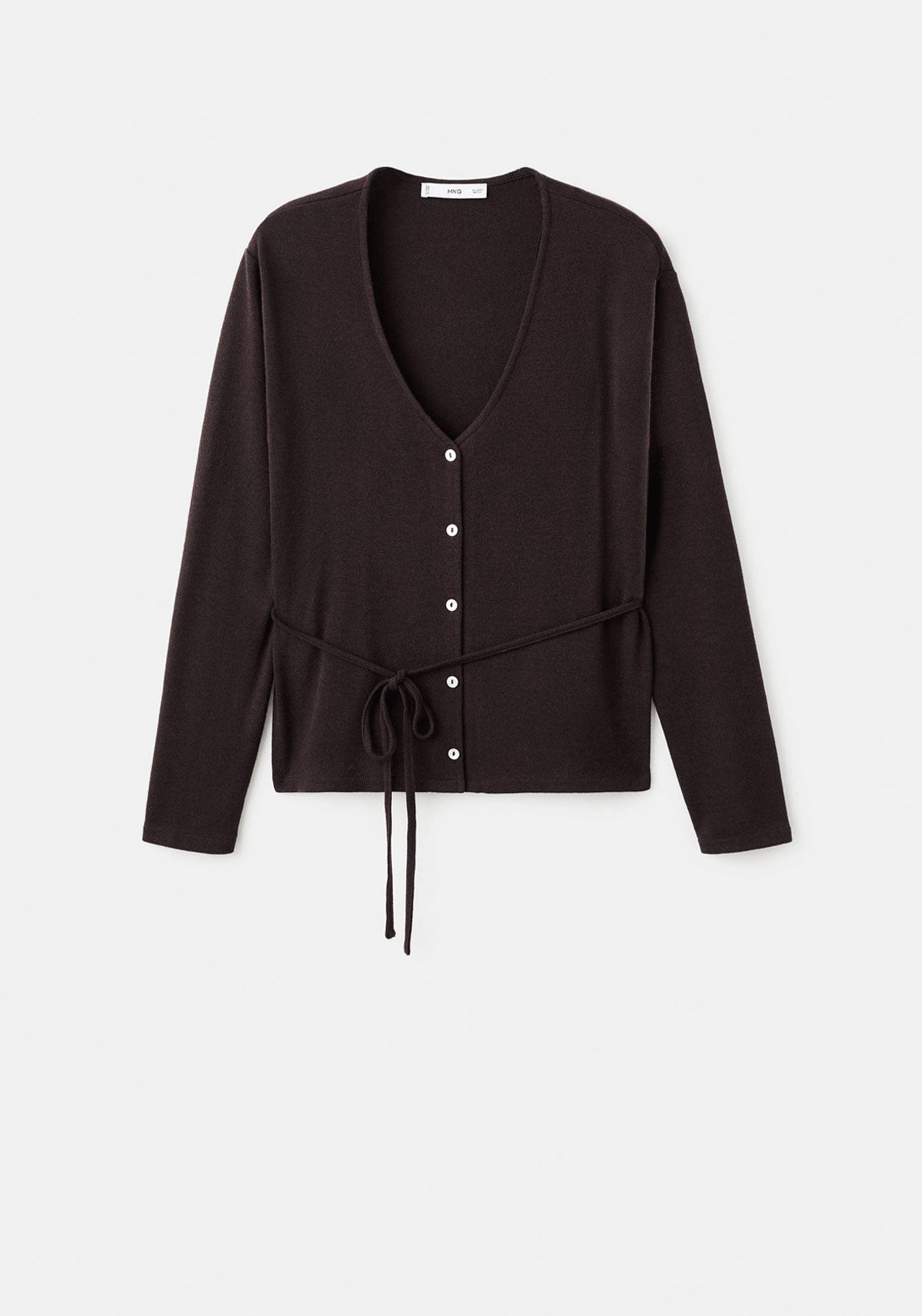 Knitted Cardigan With Bow - Brown