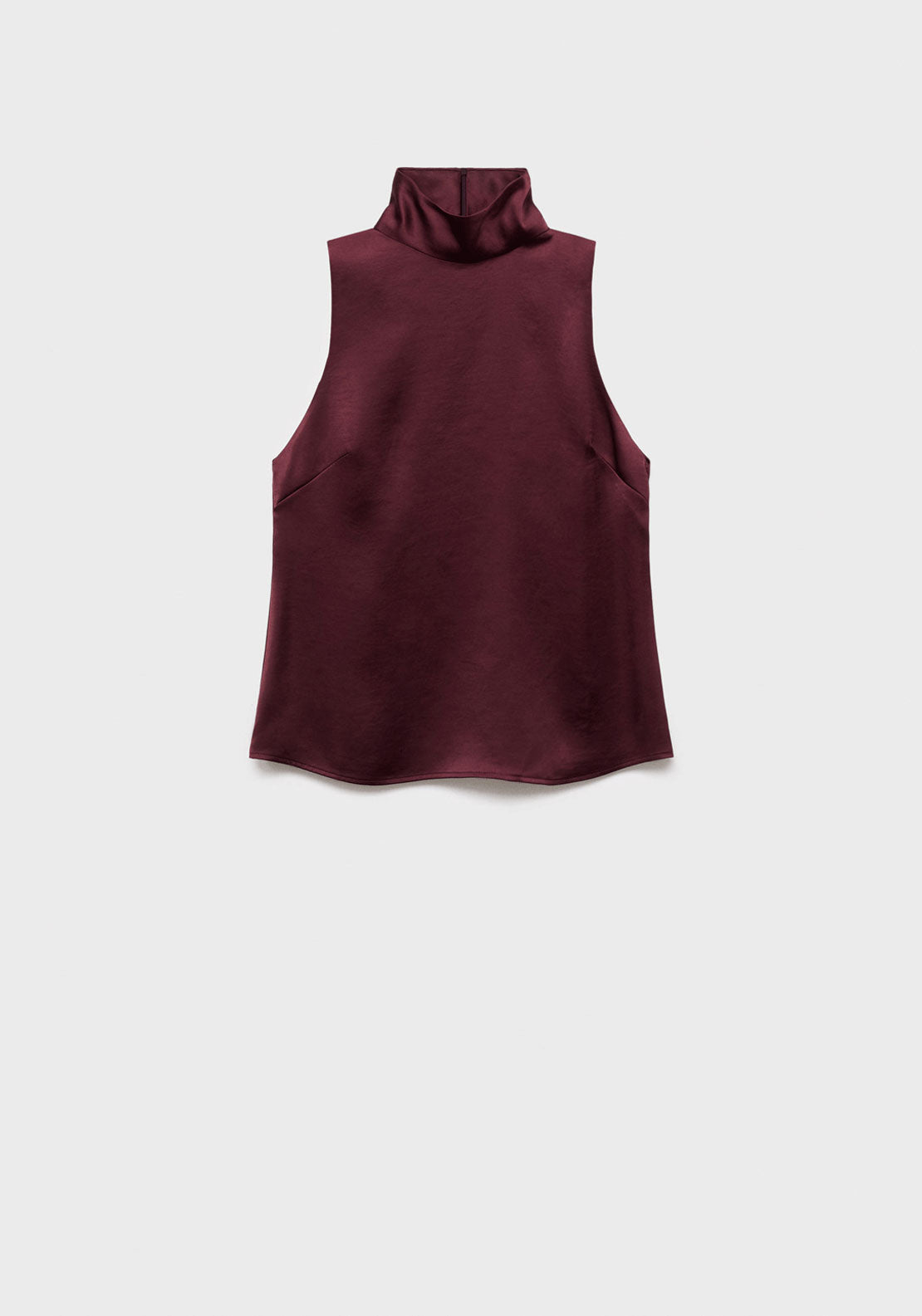 High Collar Satin Blouse - Burgundy