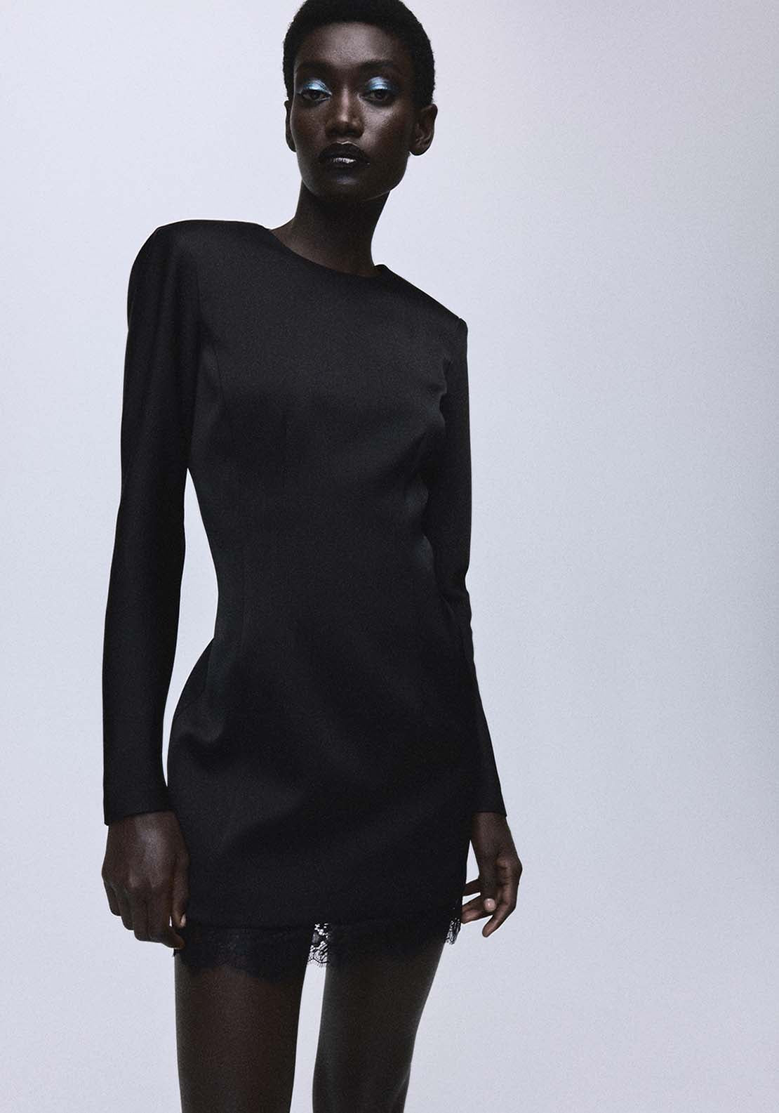 Open Back Dress With Lace Trim Hem - Black