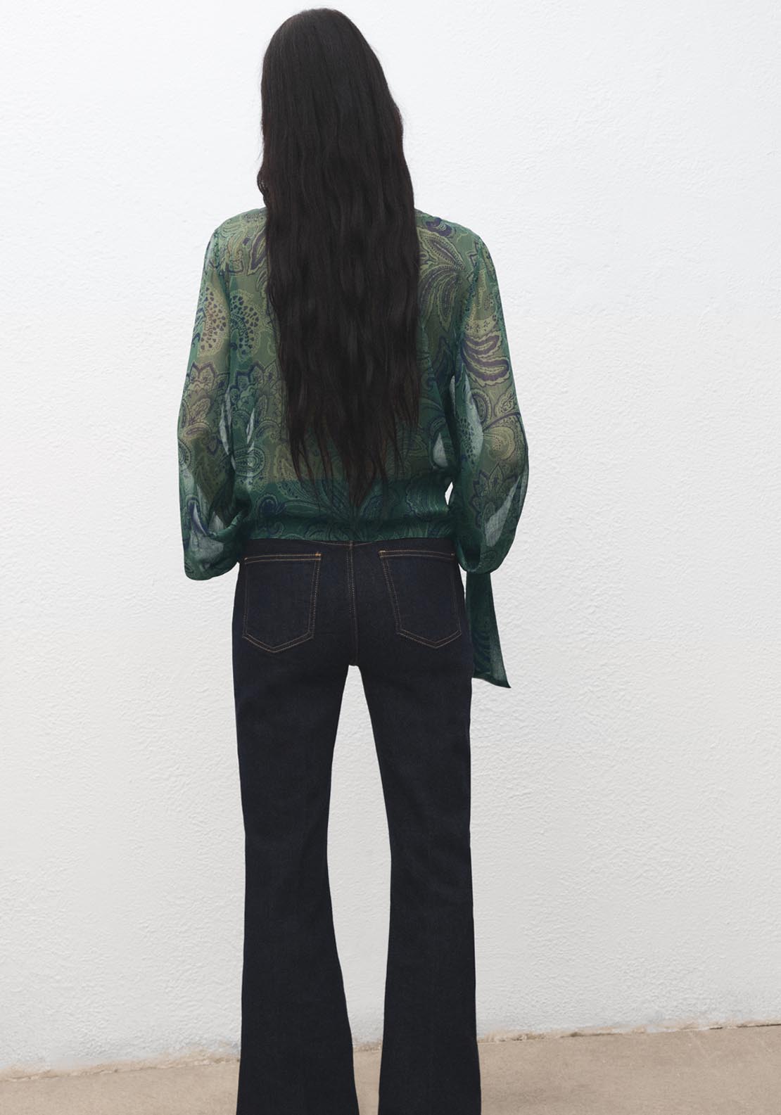 Mango Paisley Print Blouse With Foulard - Green 2 Shaws Department Stores