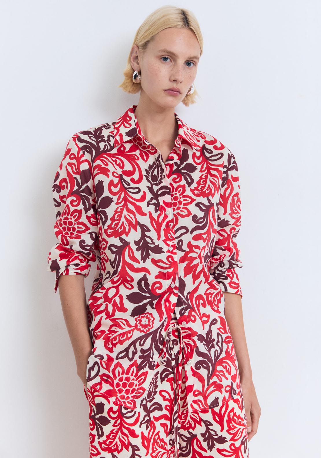 Mango Printed Cotton Shirt - Beige 1 Shaws Department Stores