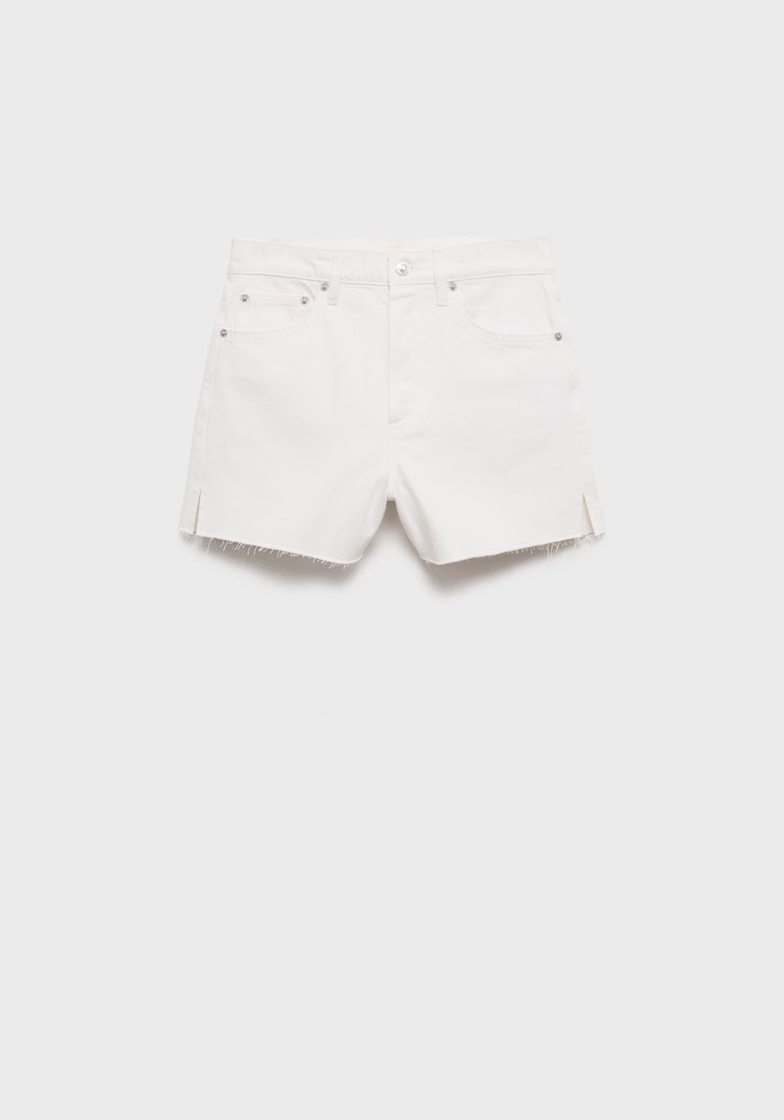 Mango Denim Shorts With Frayed Hem - White 7 Shaws Department Stores