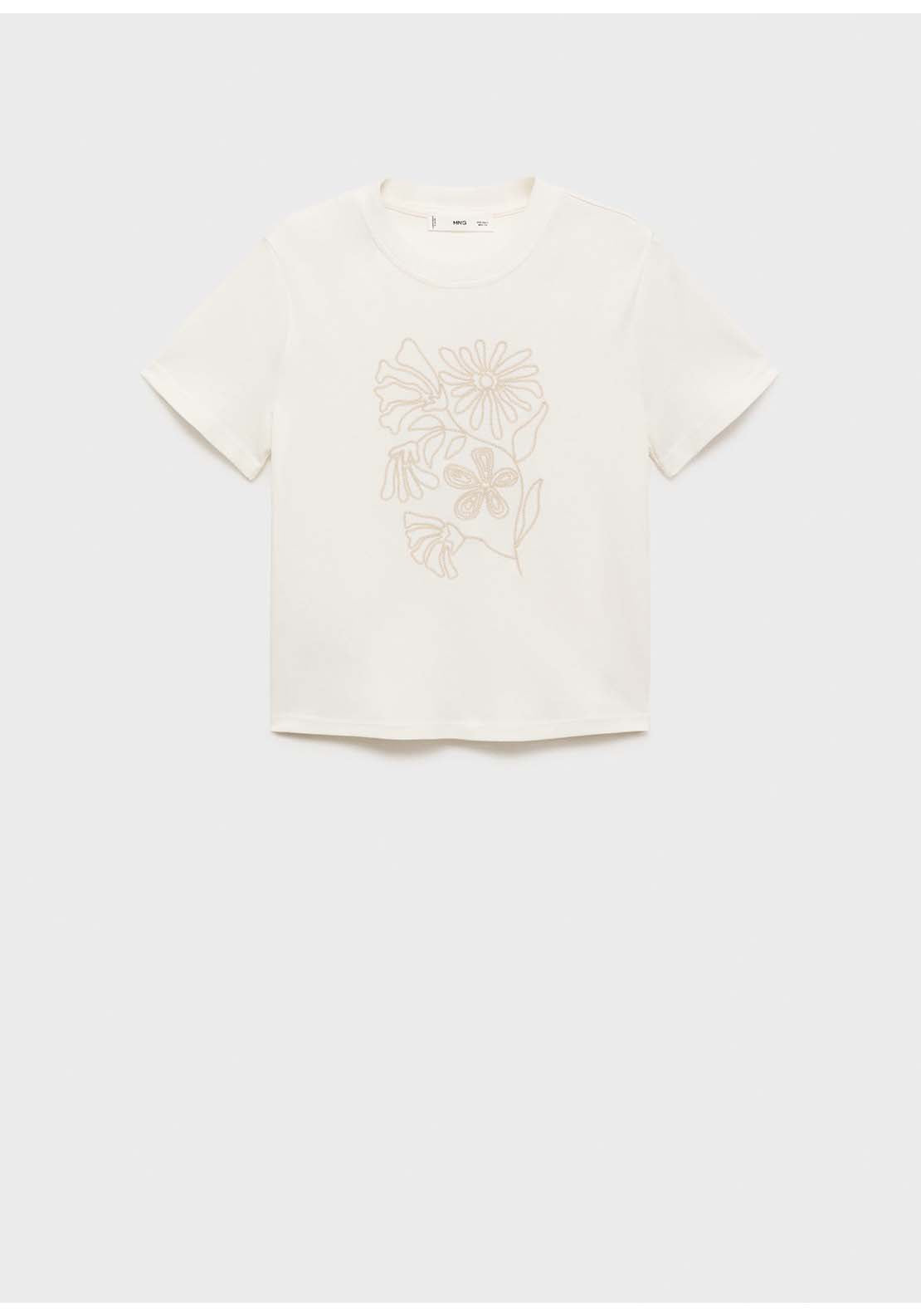 Floral Embroidered Cotton T-Shirt - Cream