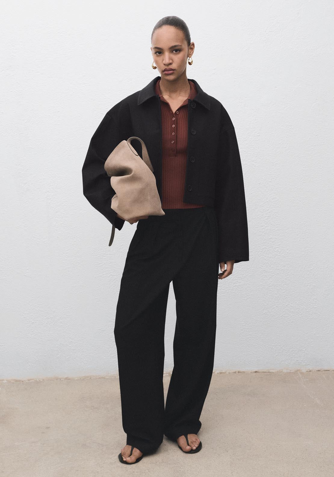 Mango Cropped Jacket With Pockets - Black 4 Shaws Department Stores