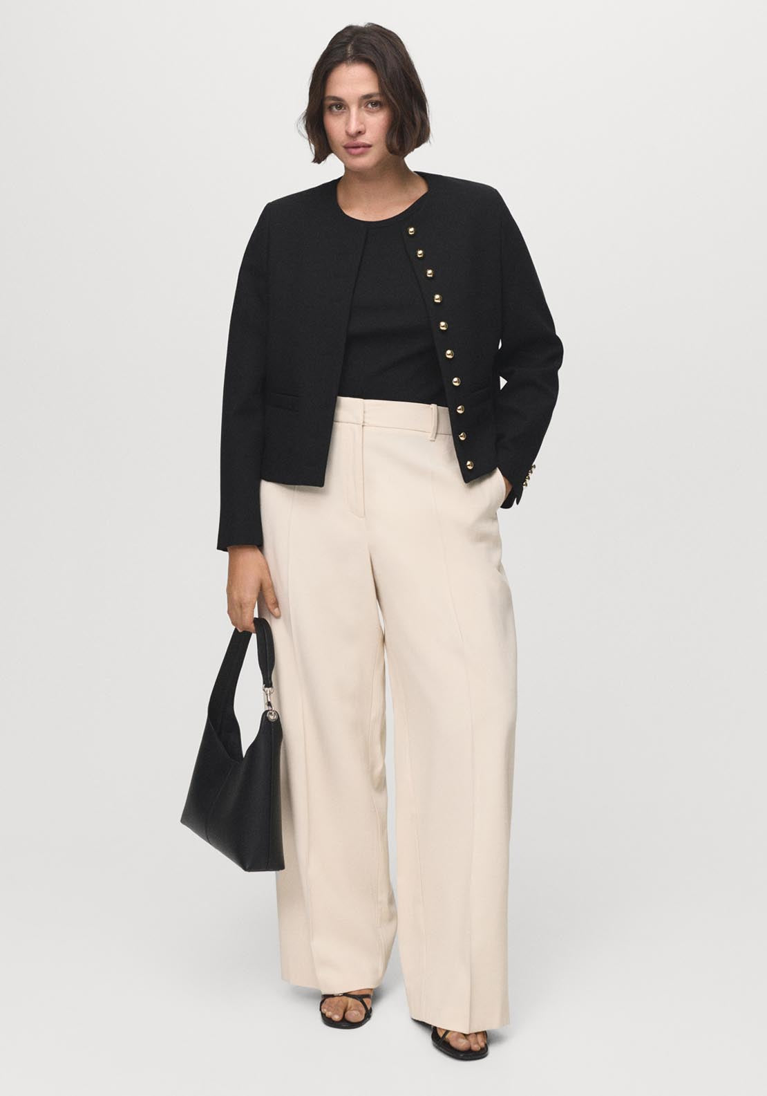 Mango Buttoned Cropped Jacket - Black 3 Shaws Department Stores