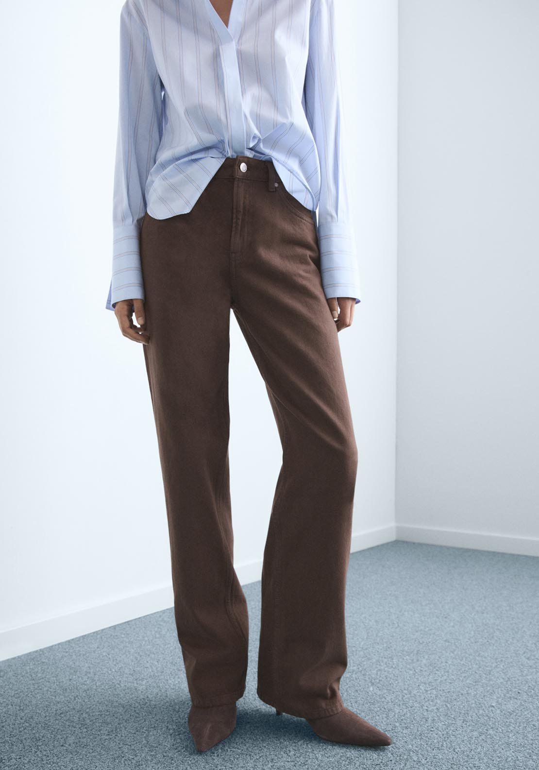 Mango Miami Medium Rise Straight Fit Jeans - Brown 1 Shaws Department Stores