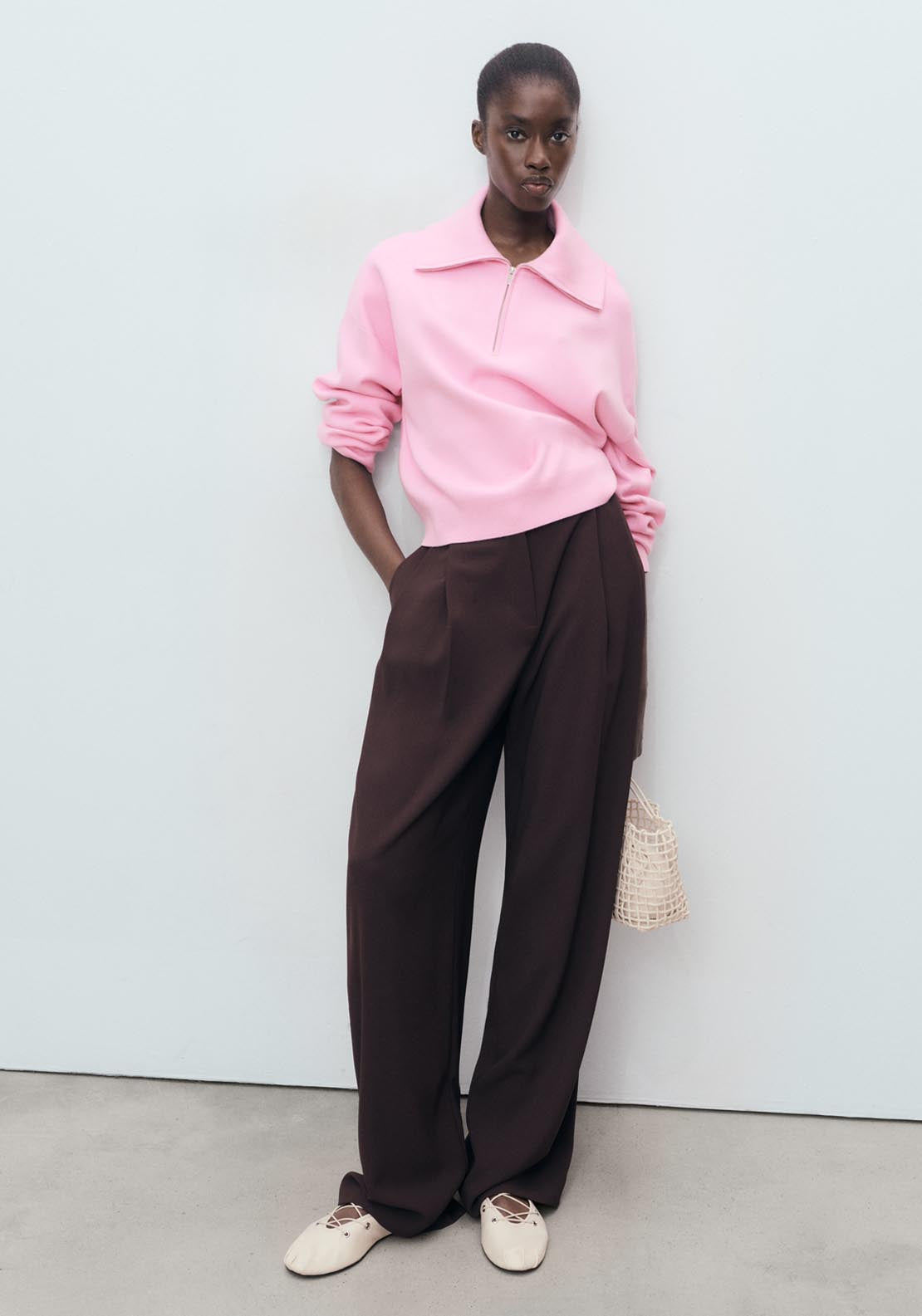 Mango Knitted Sweater With Zip Collar - Pink 5 Shaws Department Stores