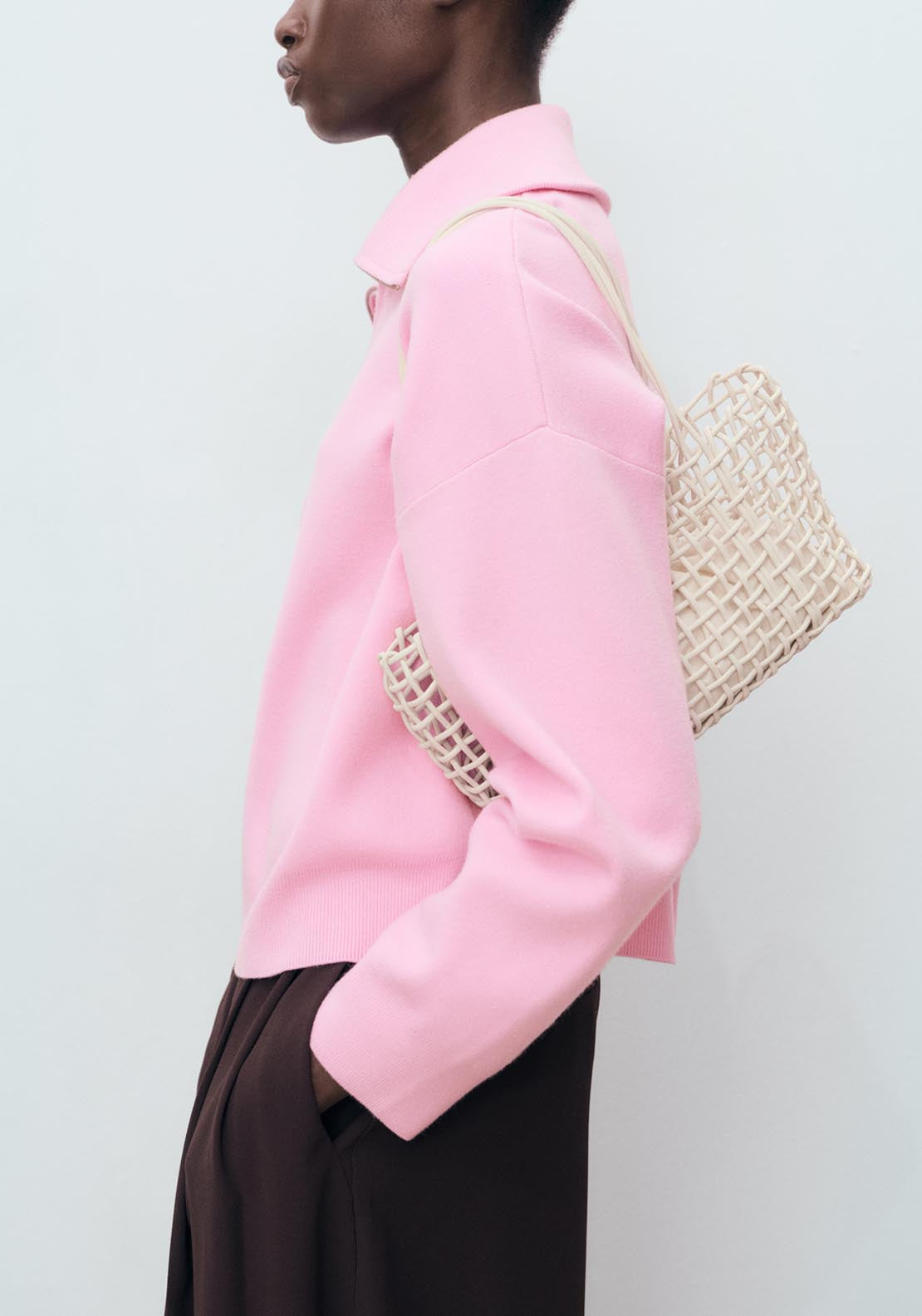 Mango Knitted Sweater With Zip Collar - Pink 3 Shaws Department Stores