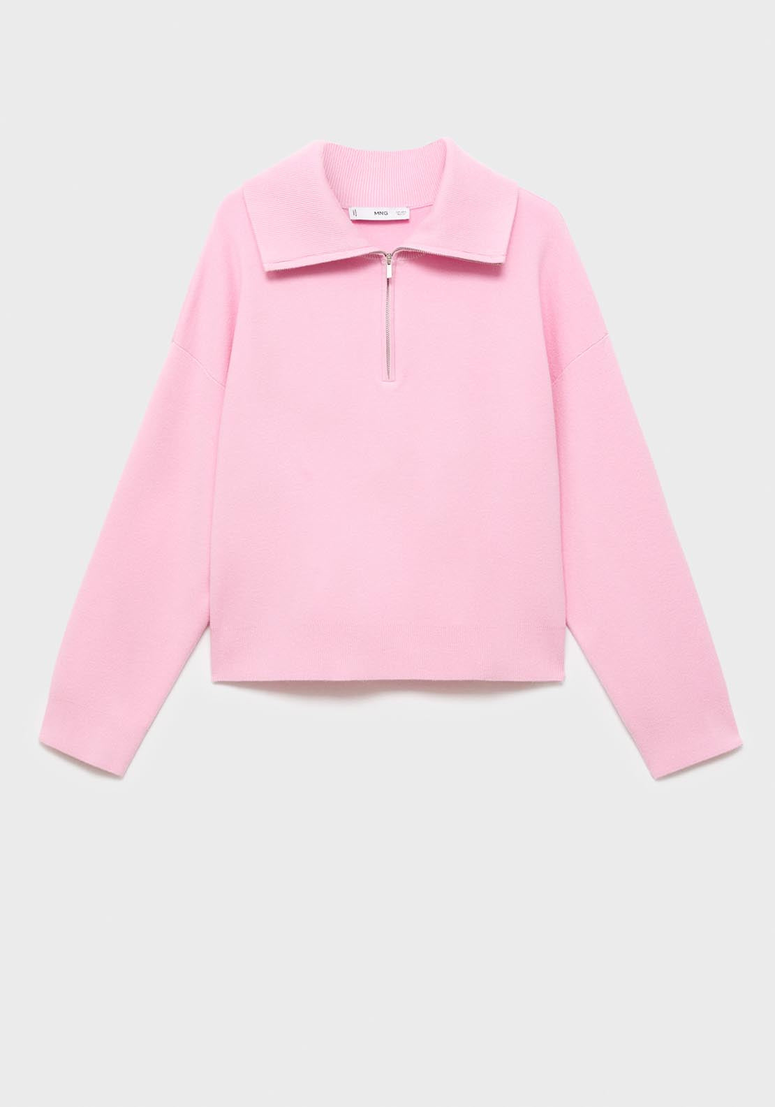 Mango Knitted Sweater With Zip Collar - Pink 4 Shaws Department Stores