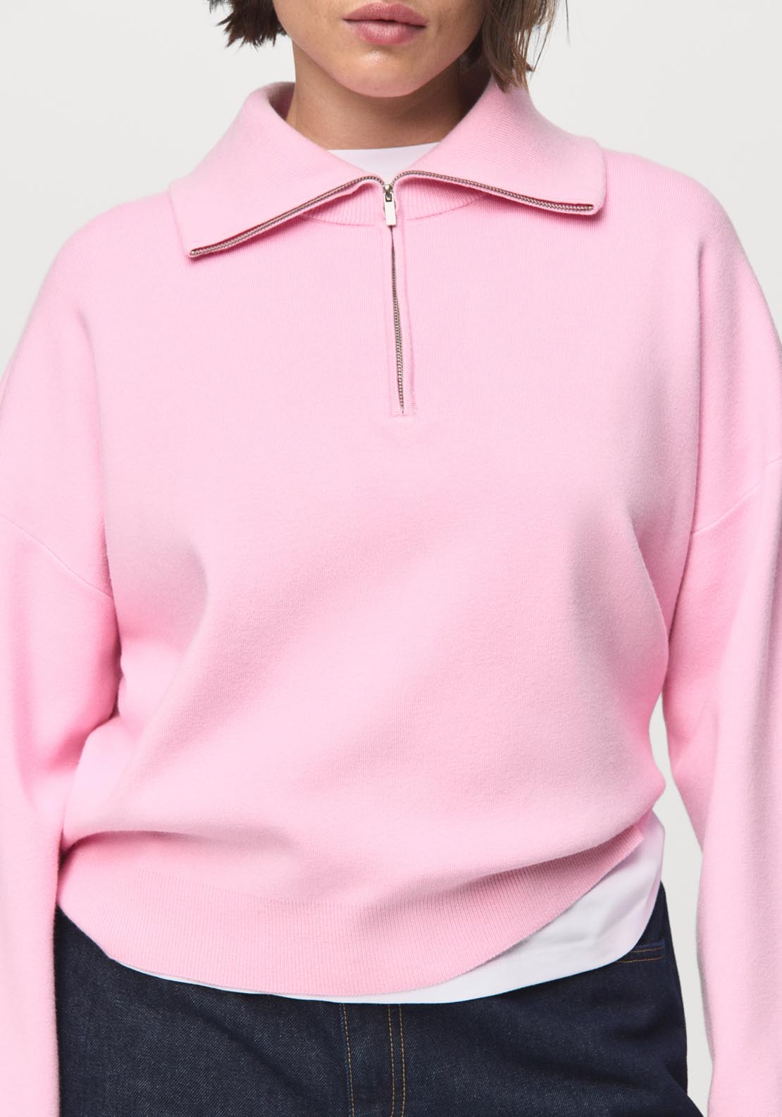 Mango Knitted Sweater With Zip Collar - Pink 1 Shaws Department Stores