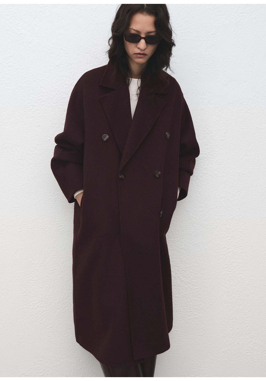 Handmade Oversized Wool Coat - Red