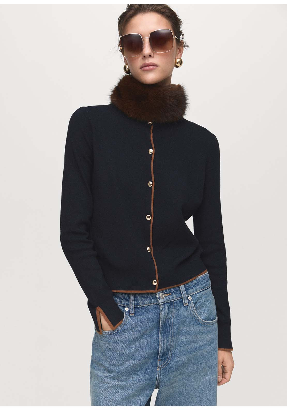 Cardigan With Cuff Opening - Blue