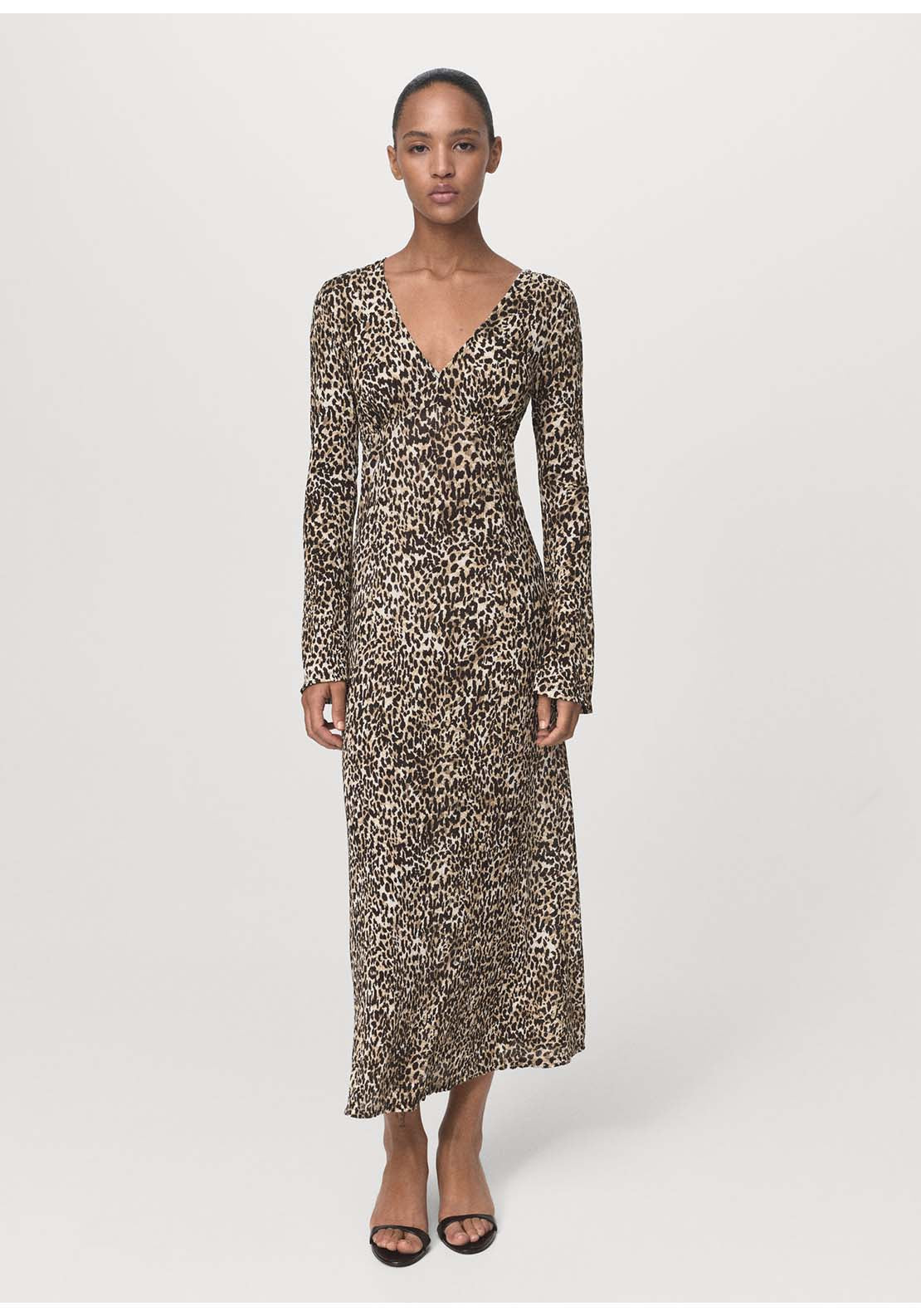 Mango Printed V-Neck Dress - Black 1 Shaws Department Stores