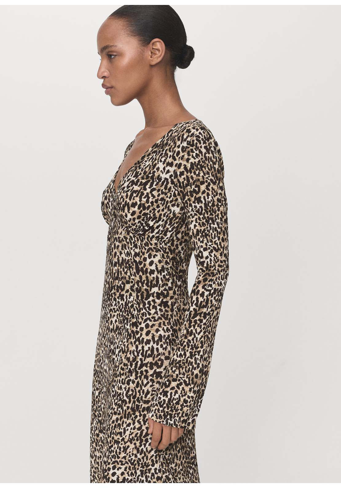 Printed V-Neck Dress - Black