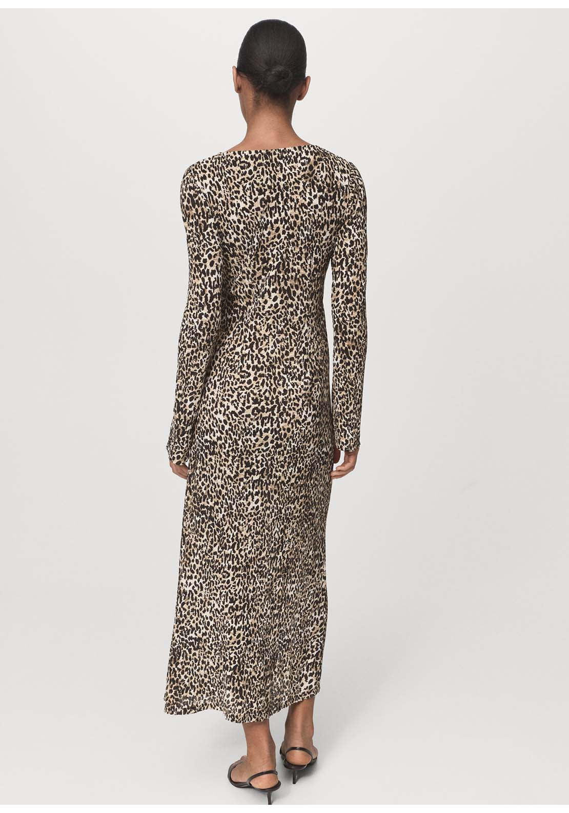 Printed V-Neck Dress - Black