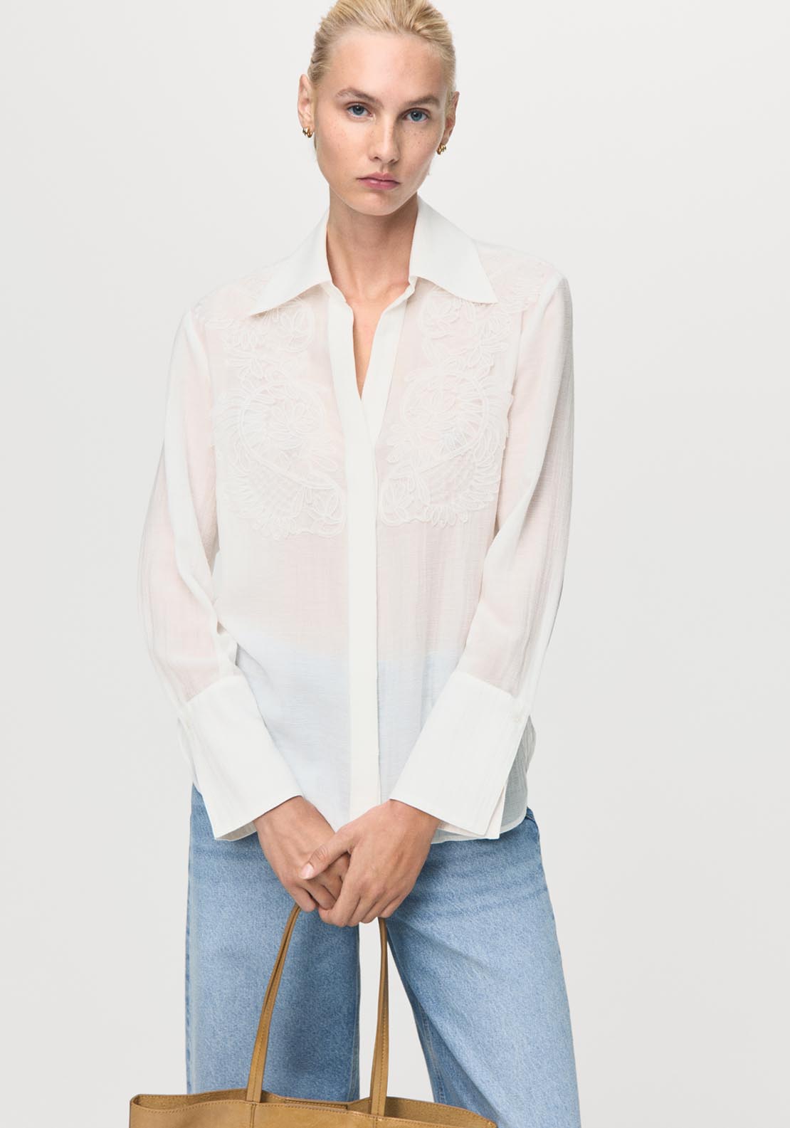 Mango Lyocell Shirt With Patches - Cream 1 Shaws Department Stores