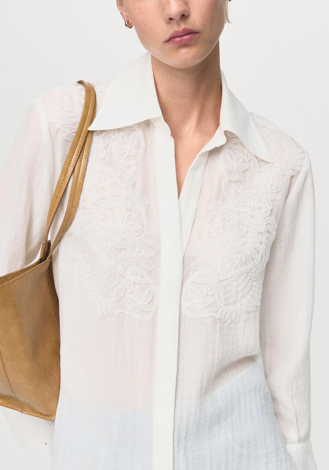Mango Lyocell Shirt With Patches - Cream 3 Shaws Department Stores