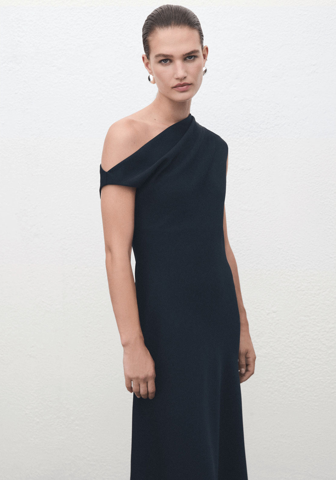 A-Line Dress With Asymmetrical Neckline - Blue