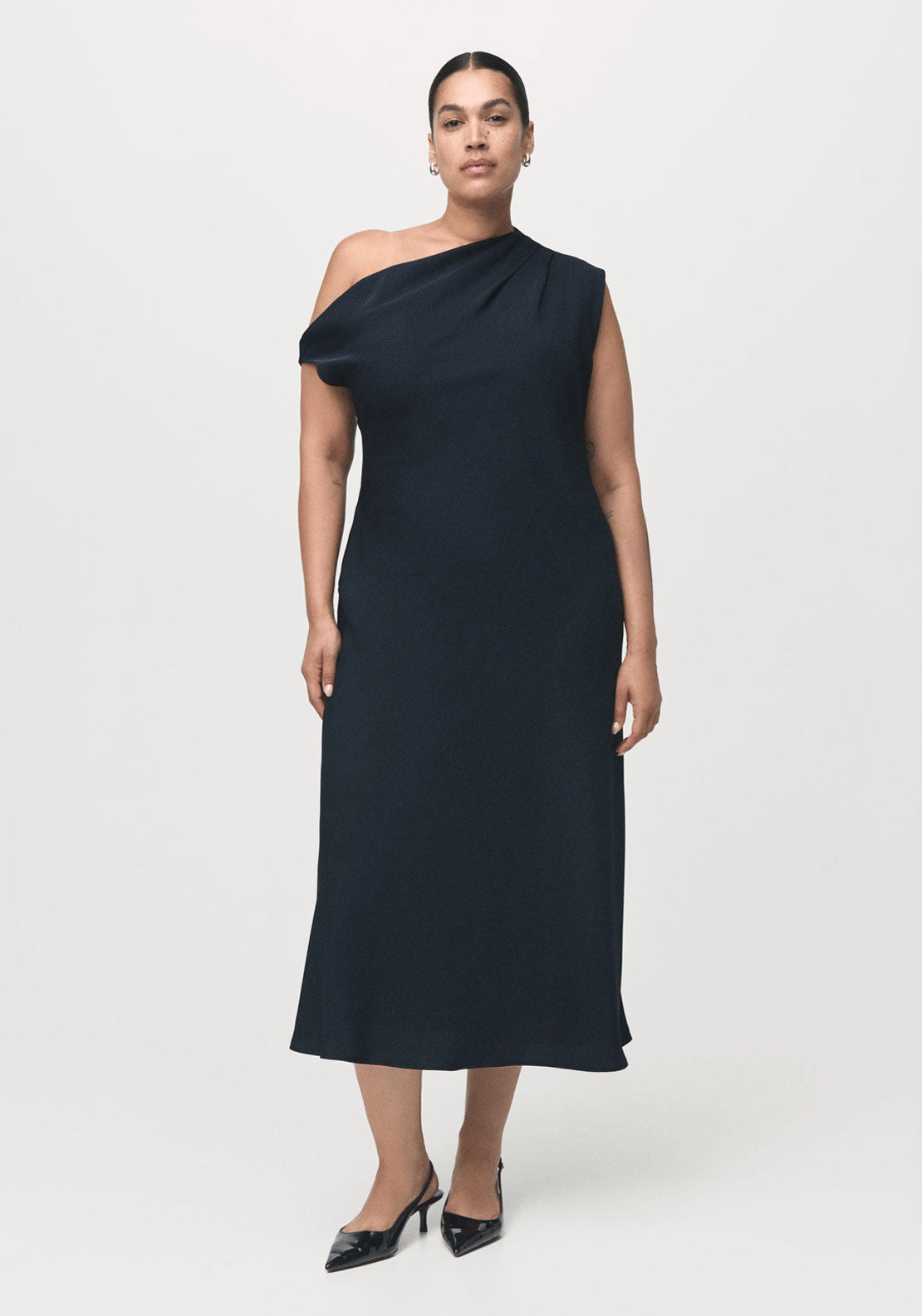 A-Line Dress With Asymmetrical Neckline - Blue
