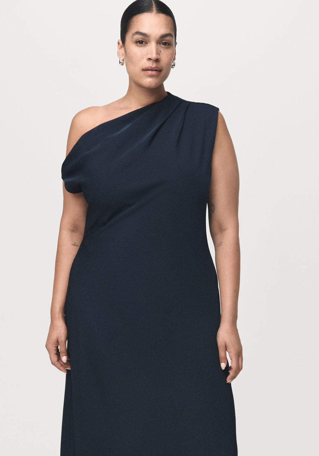 A-Line Dress With Asymmetrical Neckline - Blue