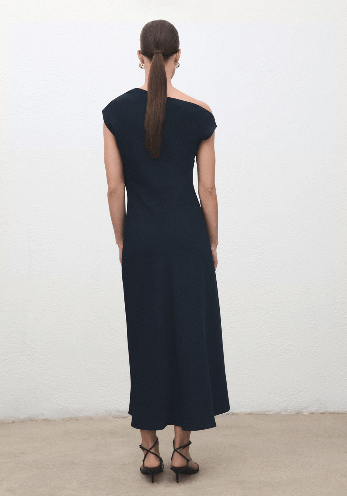 A-Line Dress With Asymmetrical Neckline - Blue