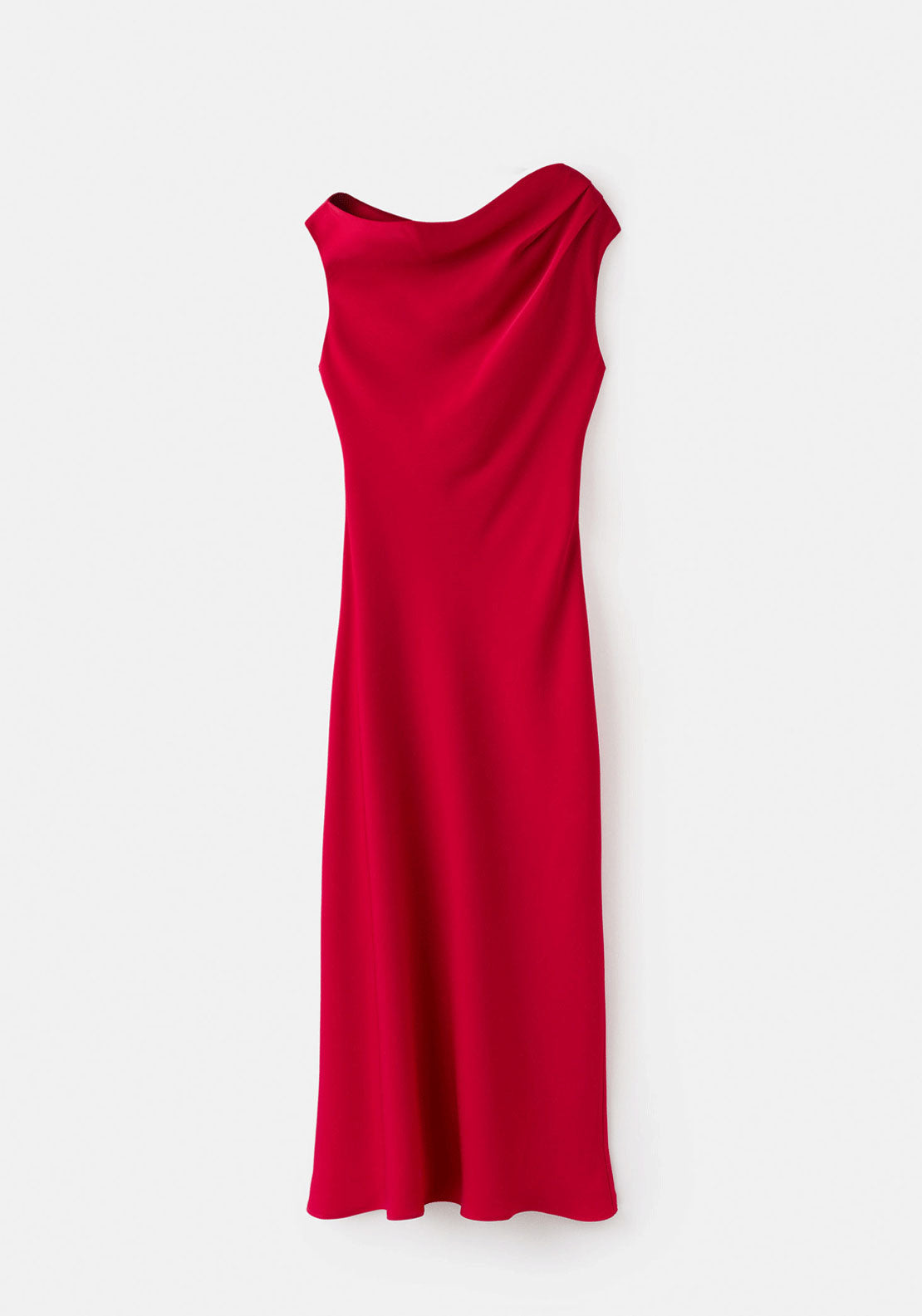 A-Line Dress With Asymmetrical Neckline - Red