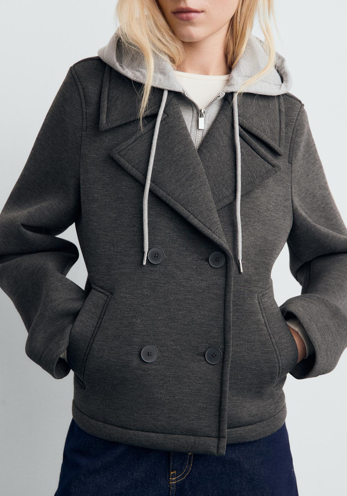 Mango Combined Hooded Jacket - Grey 1 Shaws Department Stores