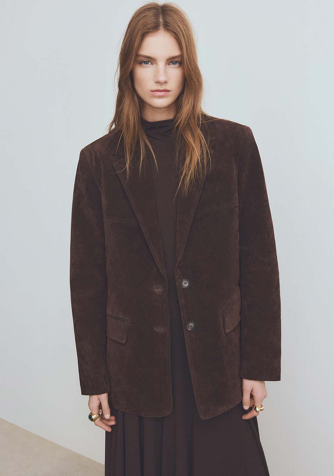 Straight Suede Jacket - Brown
