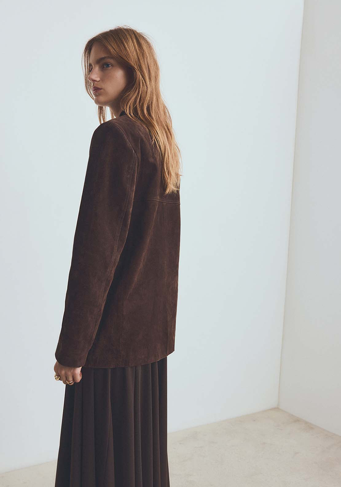 Straight Suede Jacket - Brown