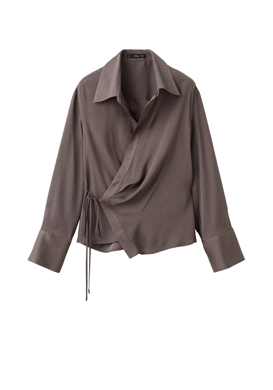 Mango Cross Over Satin Blouse - Brown 9 Shaws Department Stores