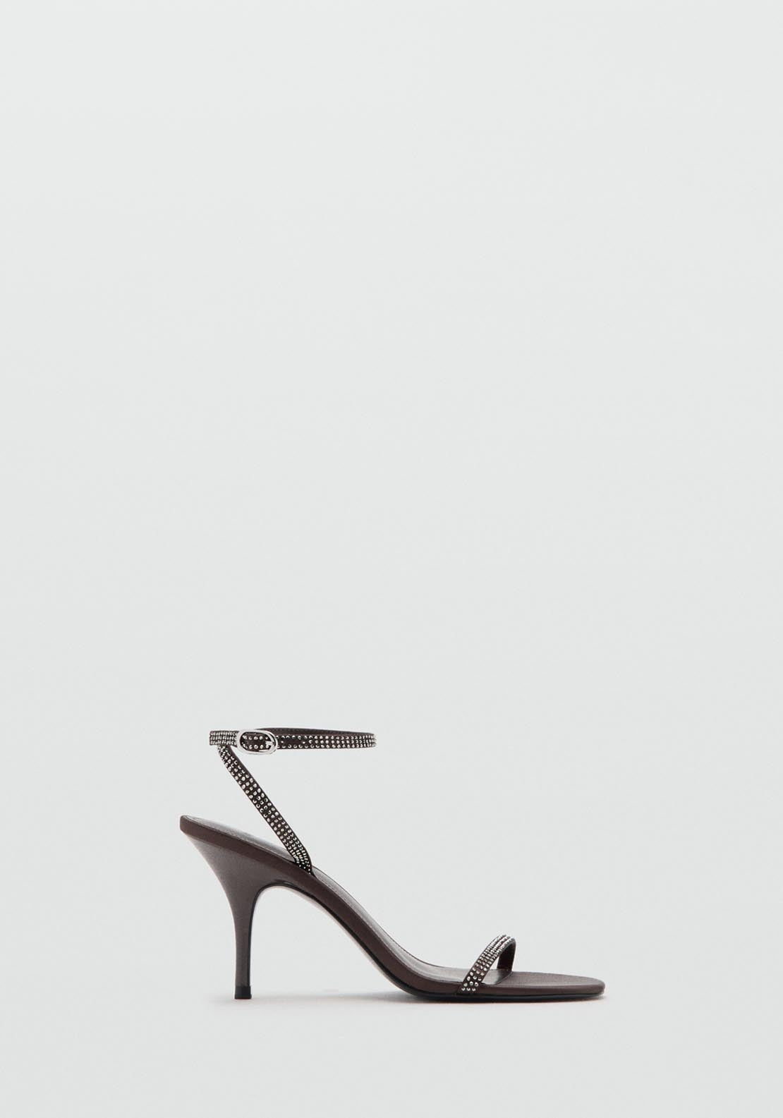 Mango Heeled Sandal With Strass Strap - Brown 1 Shaws Department Stores