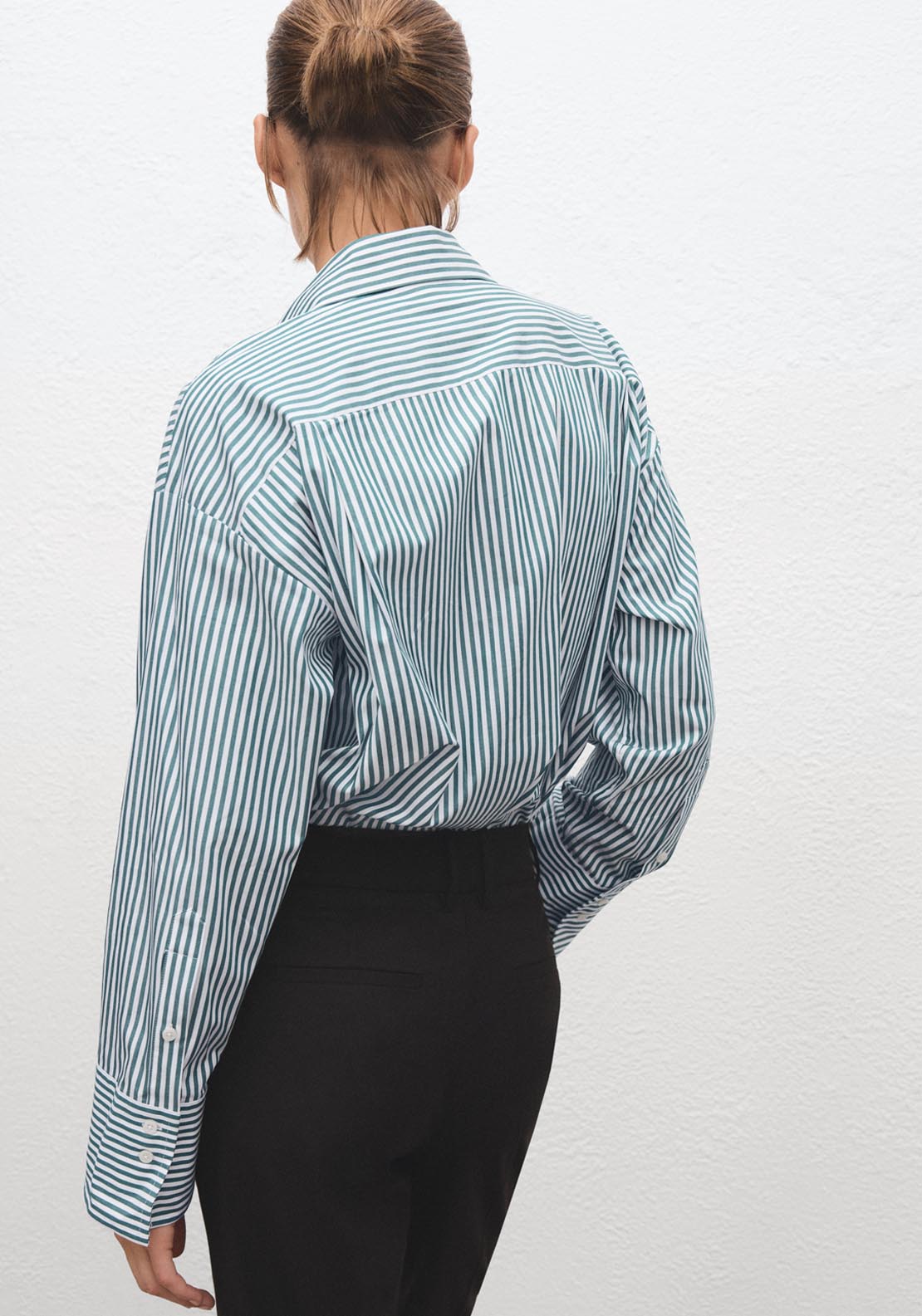 Mango Oversize Striped Shirt - Green 2 Shaws Department Stores