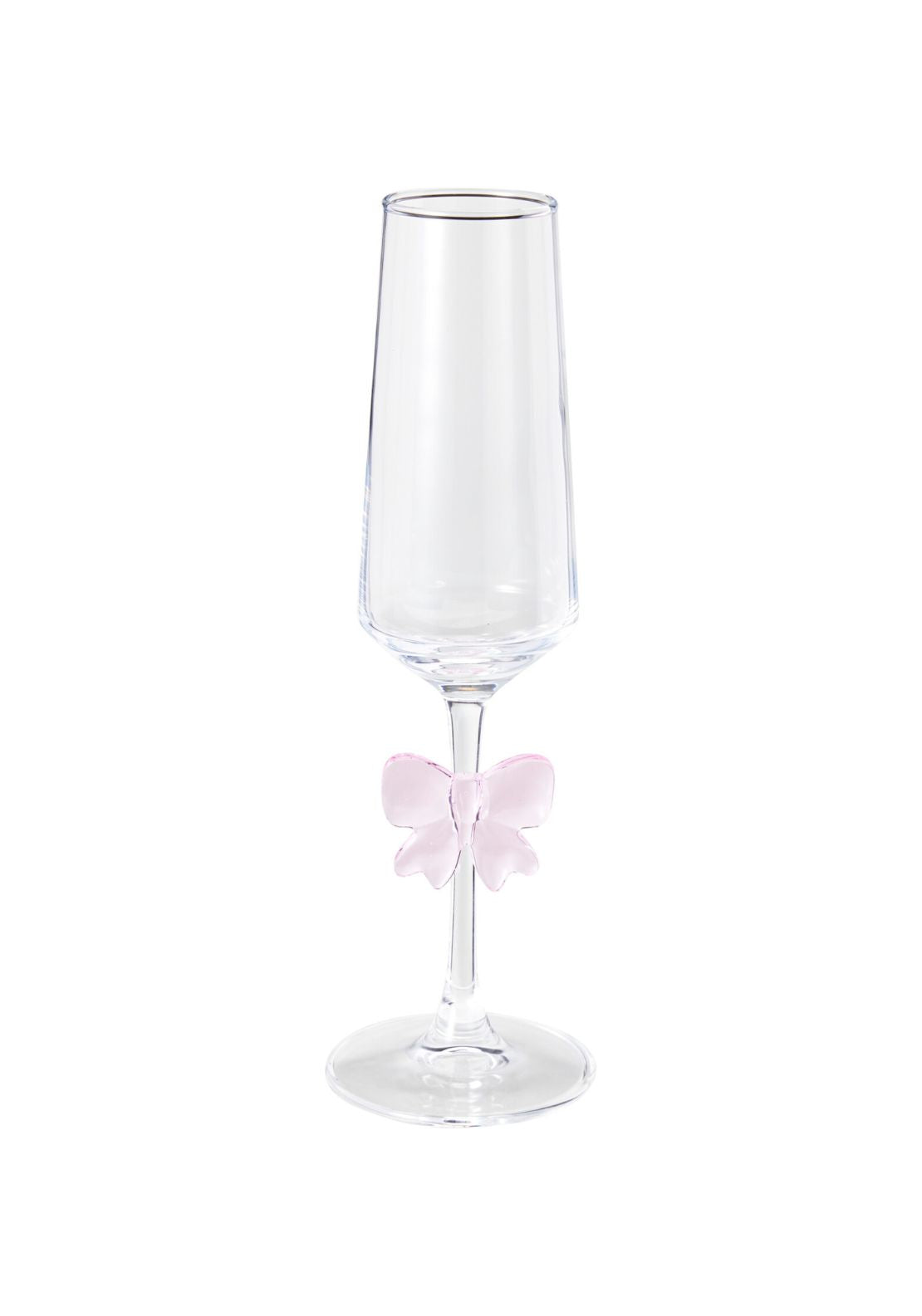 Champagne Glass With Pink Bow - Clear