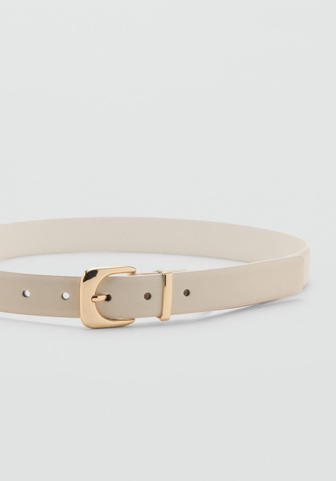Mango Leather Effect Belt With Buckle - Light Beige 2 Shaws Department Stores