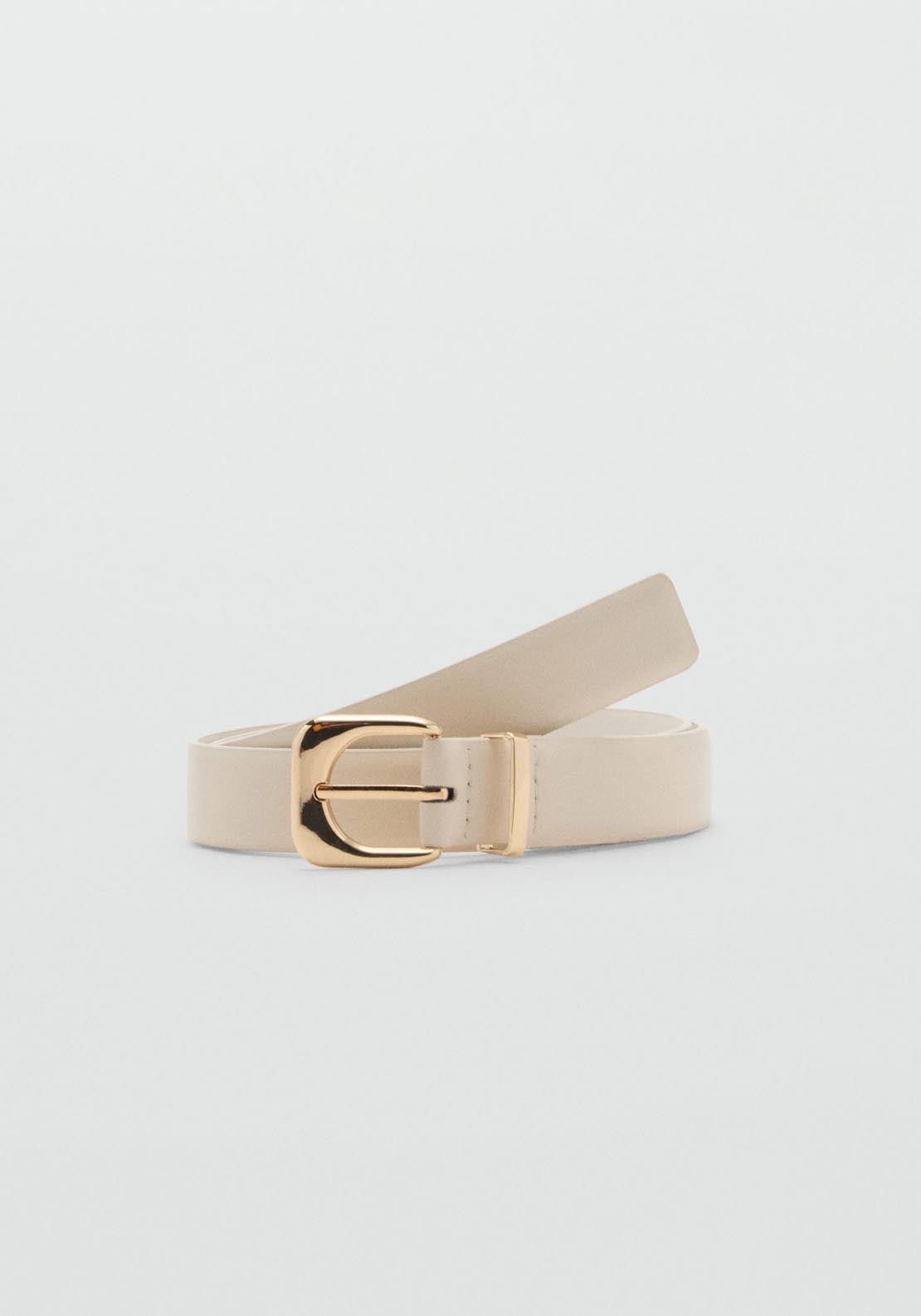 Mango Leather Effect Belt With Buckle - Light Beige 1 Shaws Department Stores