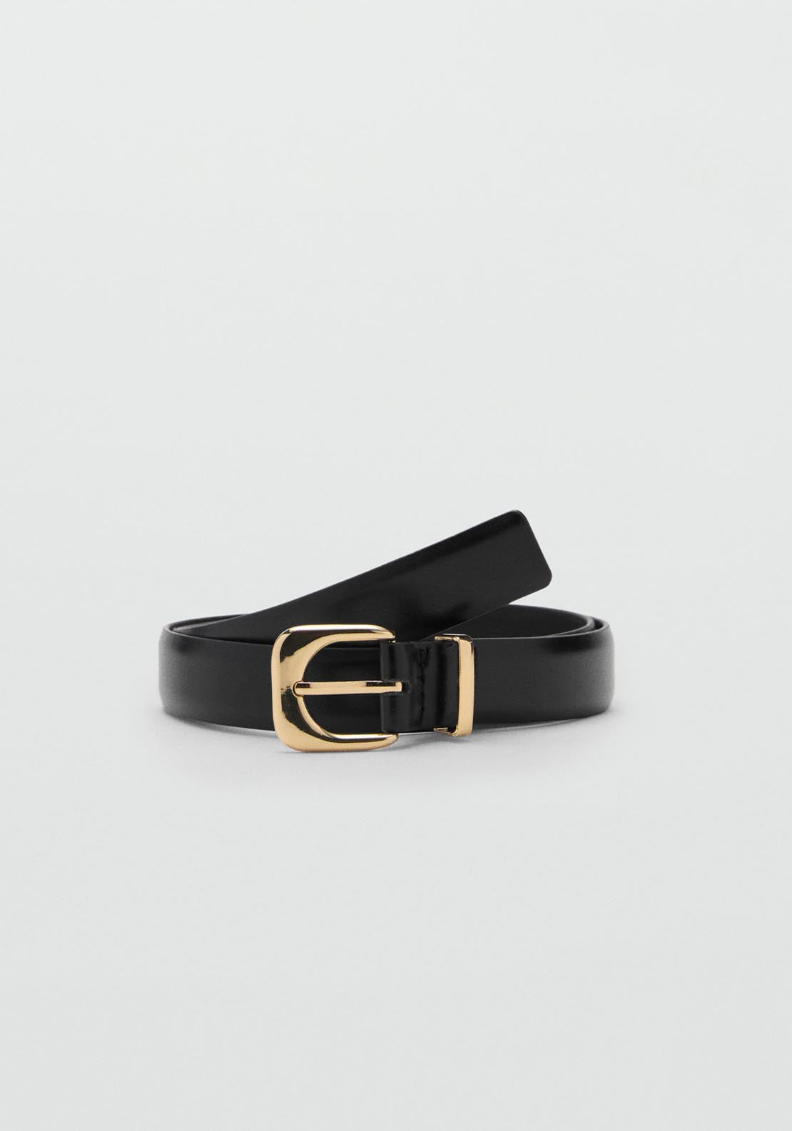 Mango Leather Effect Belt With Buckle - Black 1 Shaws Department Stores